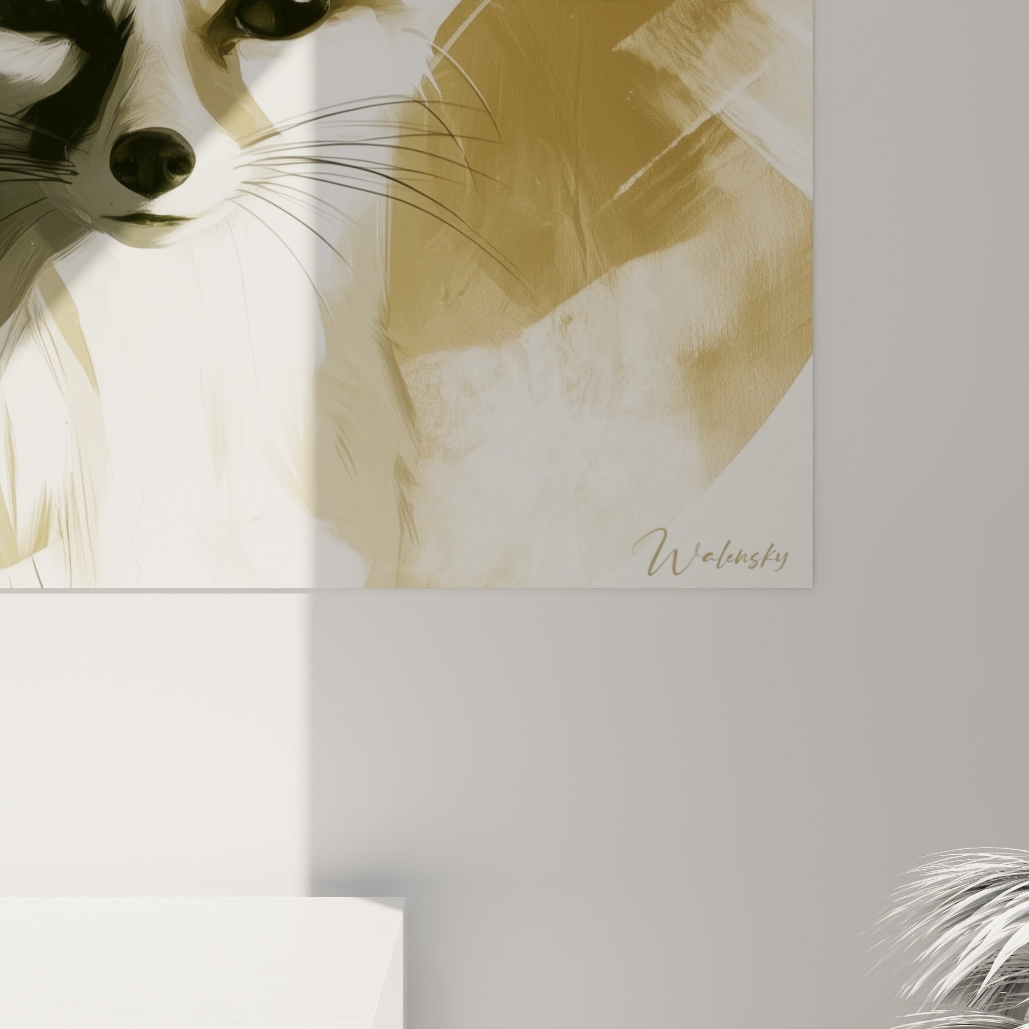 Détail du museau du Fennec, moustaches fines et empâtements dorés visibles sur la toile