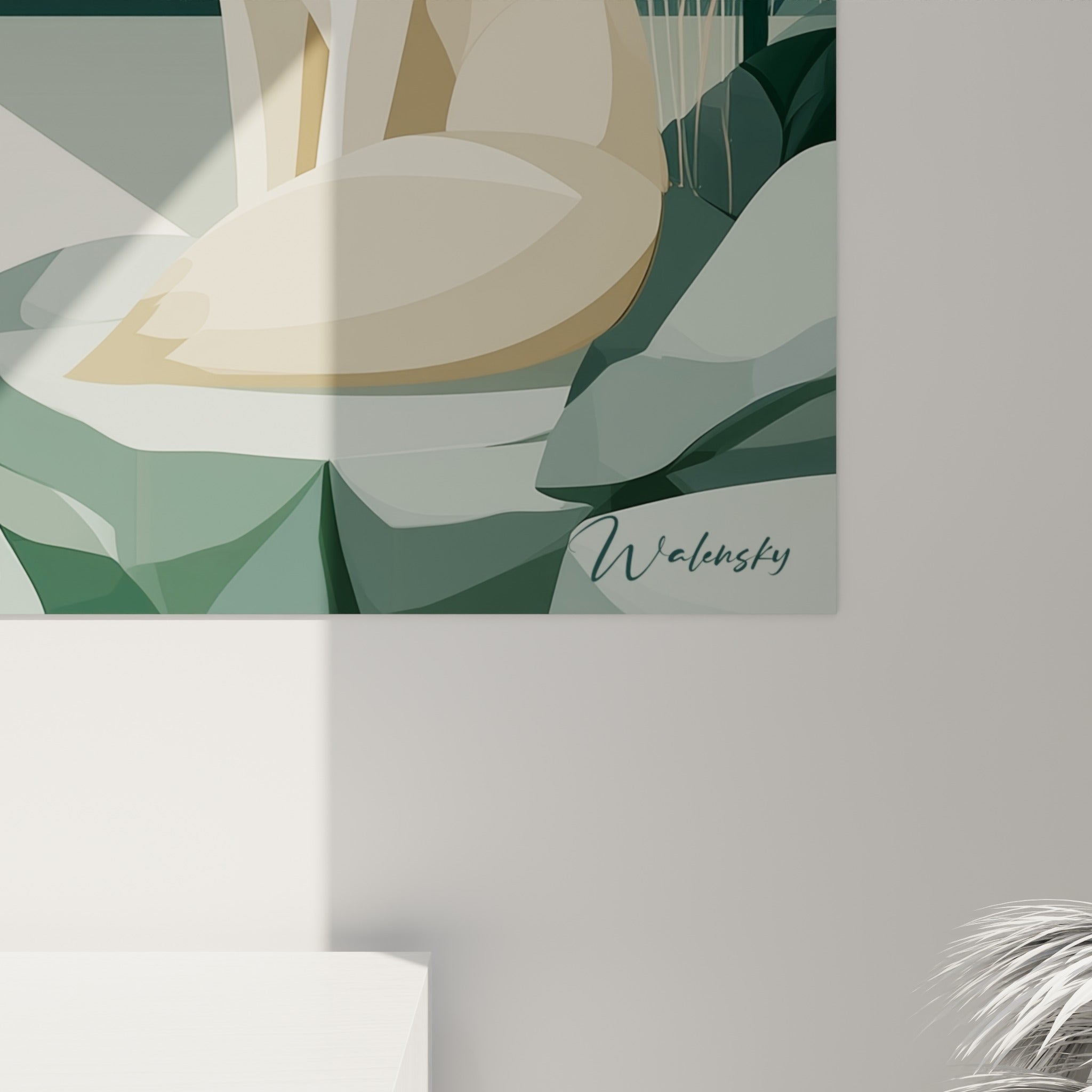 Détail des empâtements sur les oreilles roses et le pelage sable du fennec, contrastes anthracite et vert sauge visibles