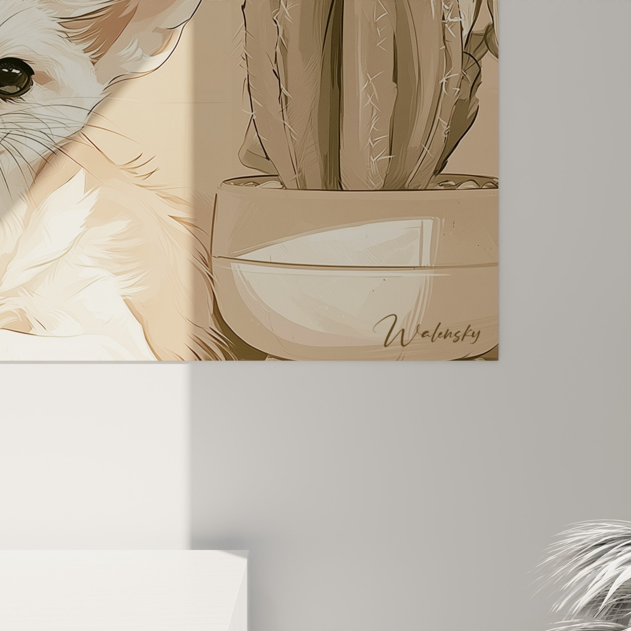 Détail du trait esquissé et des nuances beige crème sur le pelage du fennec peint