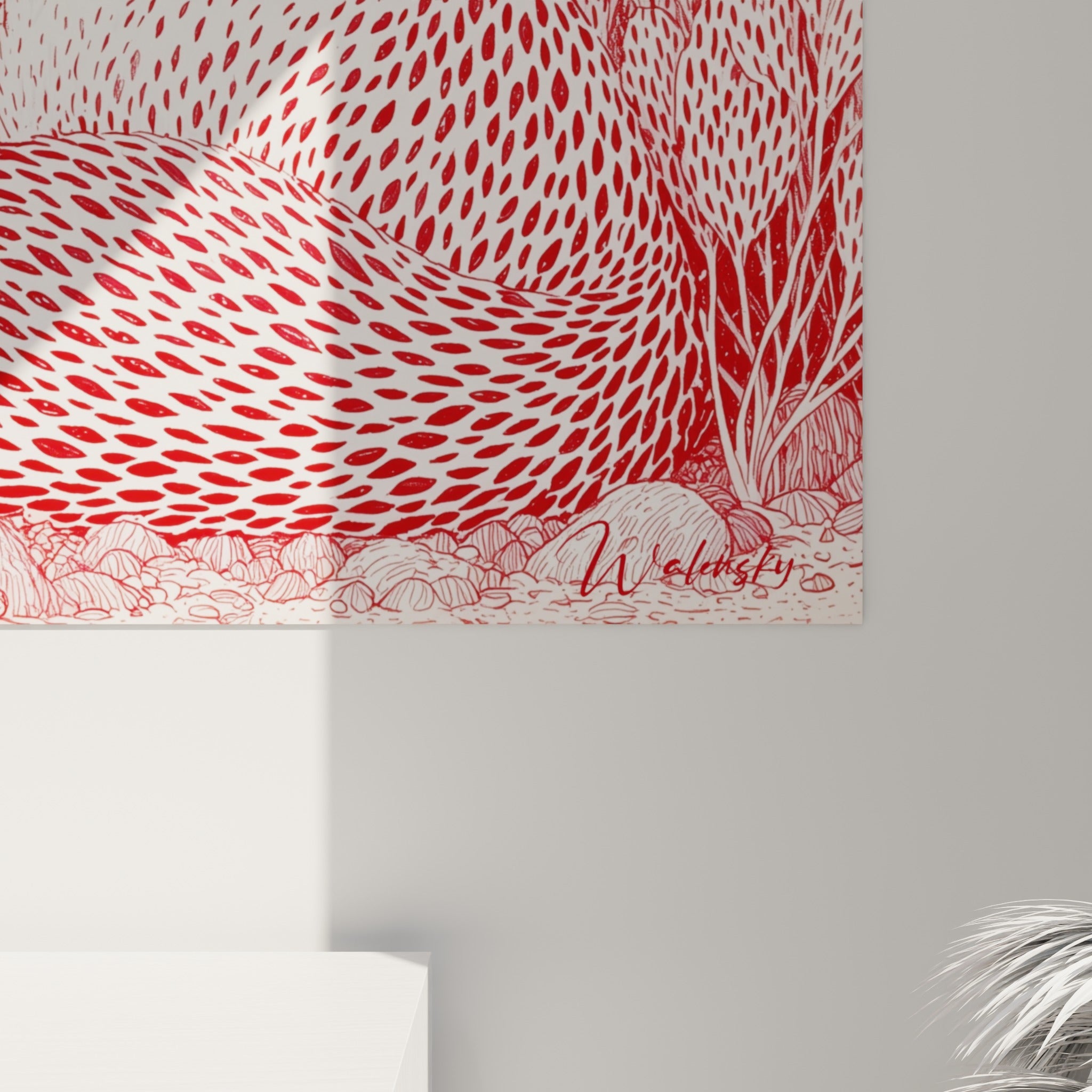 Détail des hachures fines rouge terracotta sur fond ivoire composant le pelage du fennec