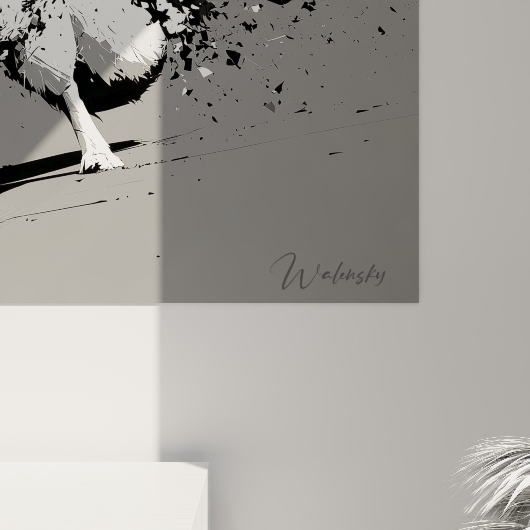 Détail des éclats noirs et blancs du fennec, grain net révélant la texture graphique de l'impression