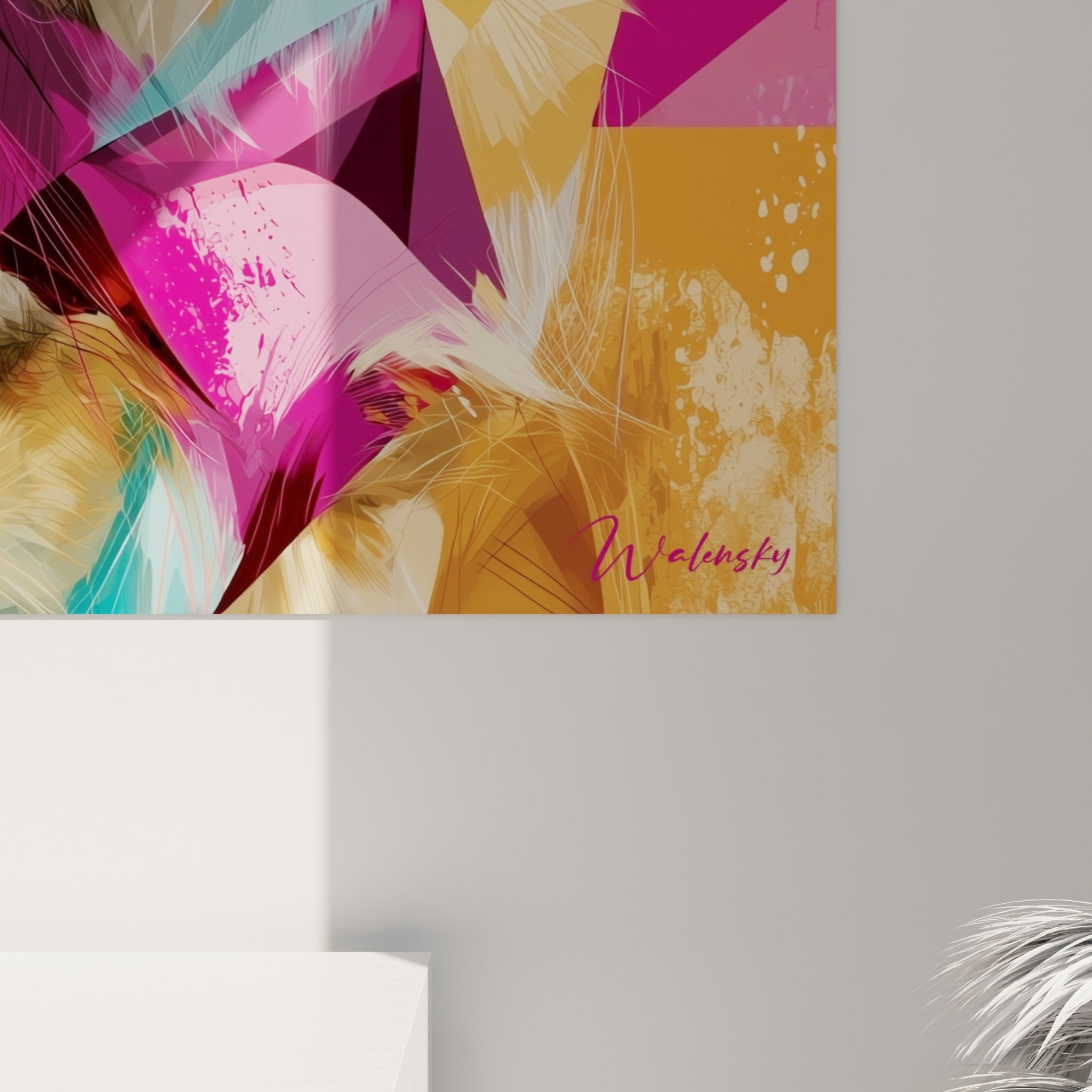 Empâtements du pelage fauve et coulures turquoise sur la toile, grain visible près des oreilles du fennec