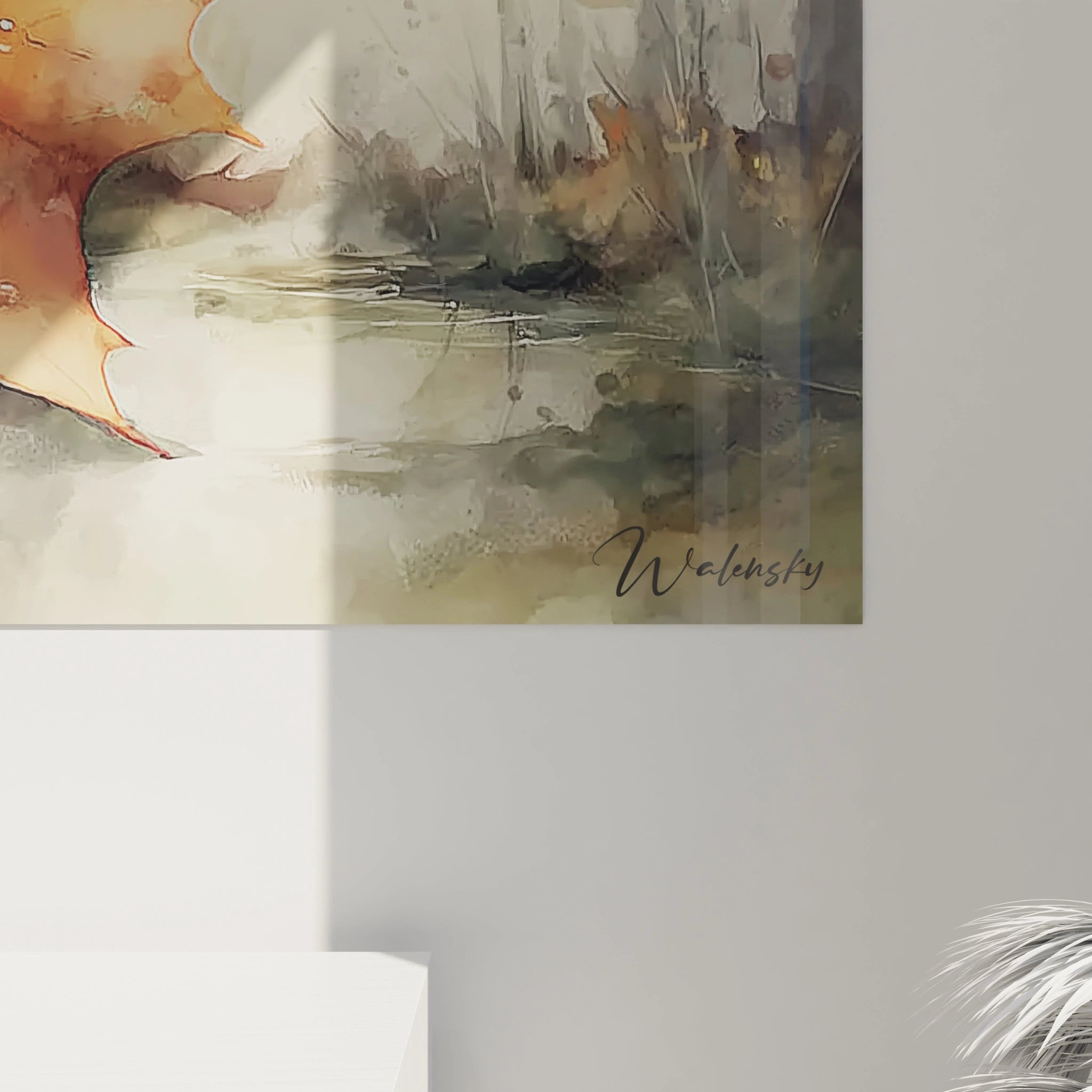 tableau feuille d'érable automne Walensky peinture murale aquarelle feuillage automnal apaisant