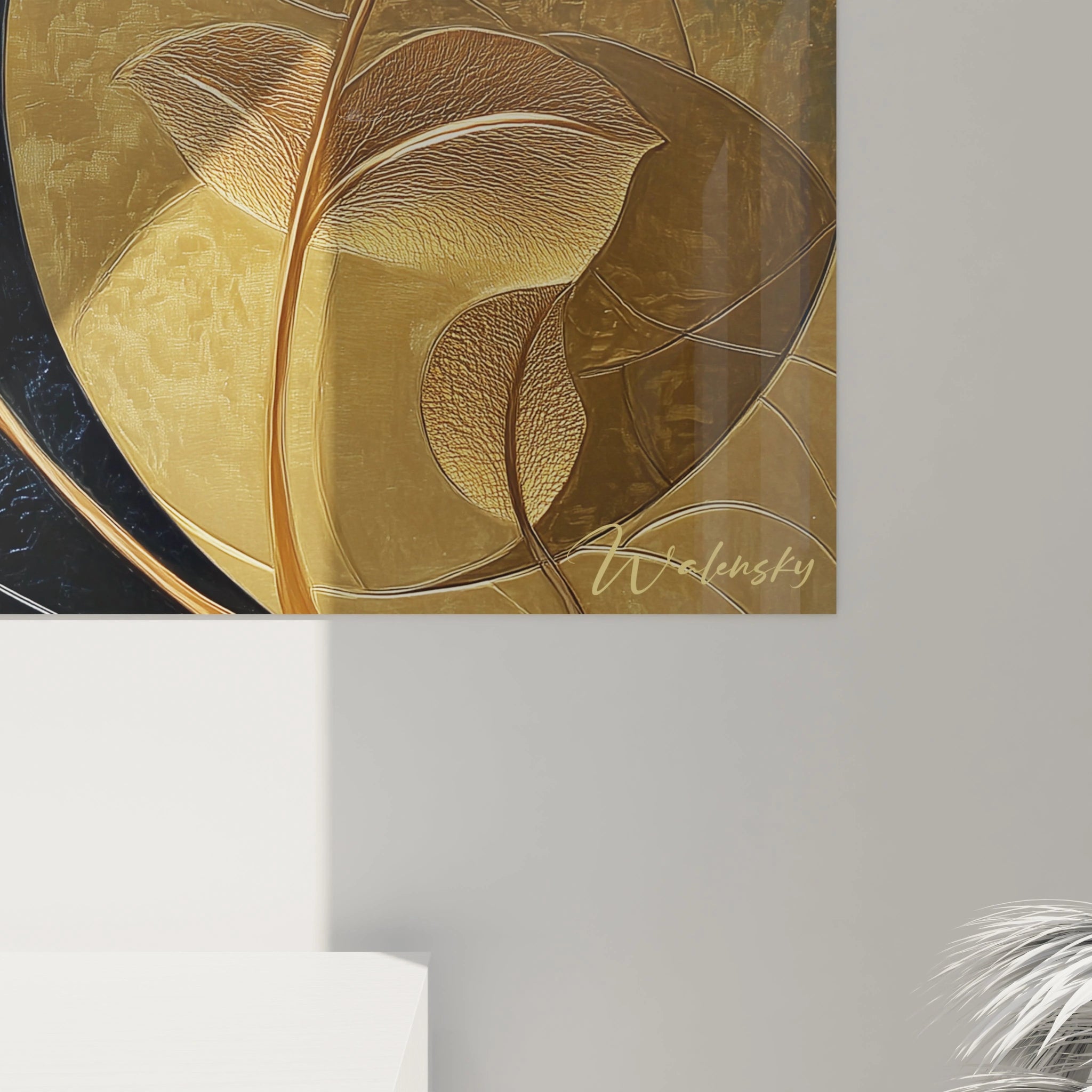 Tableau africain mural Walensky avec motifs de feuilles dorées abstraites sur fond marron et noir