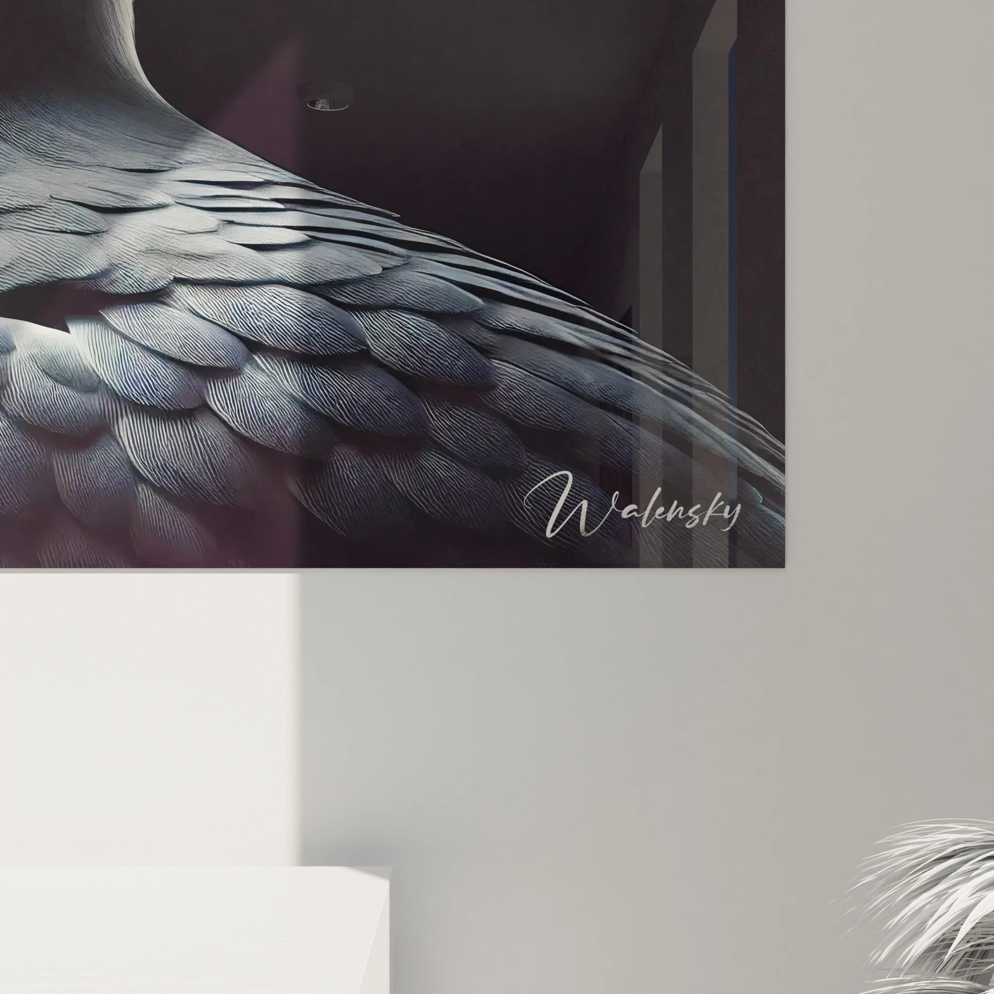 vue de pres du tableau mouette chaque plume est détaillée pour révéler la délicatesse et la force de cet oiseau le bec jaune vif apporte une touche subtile de vie