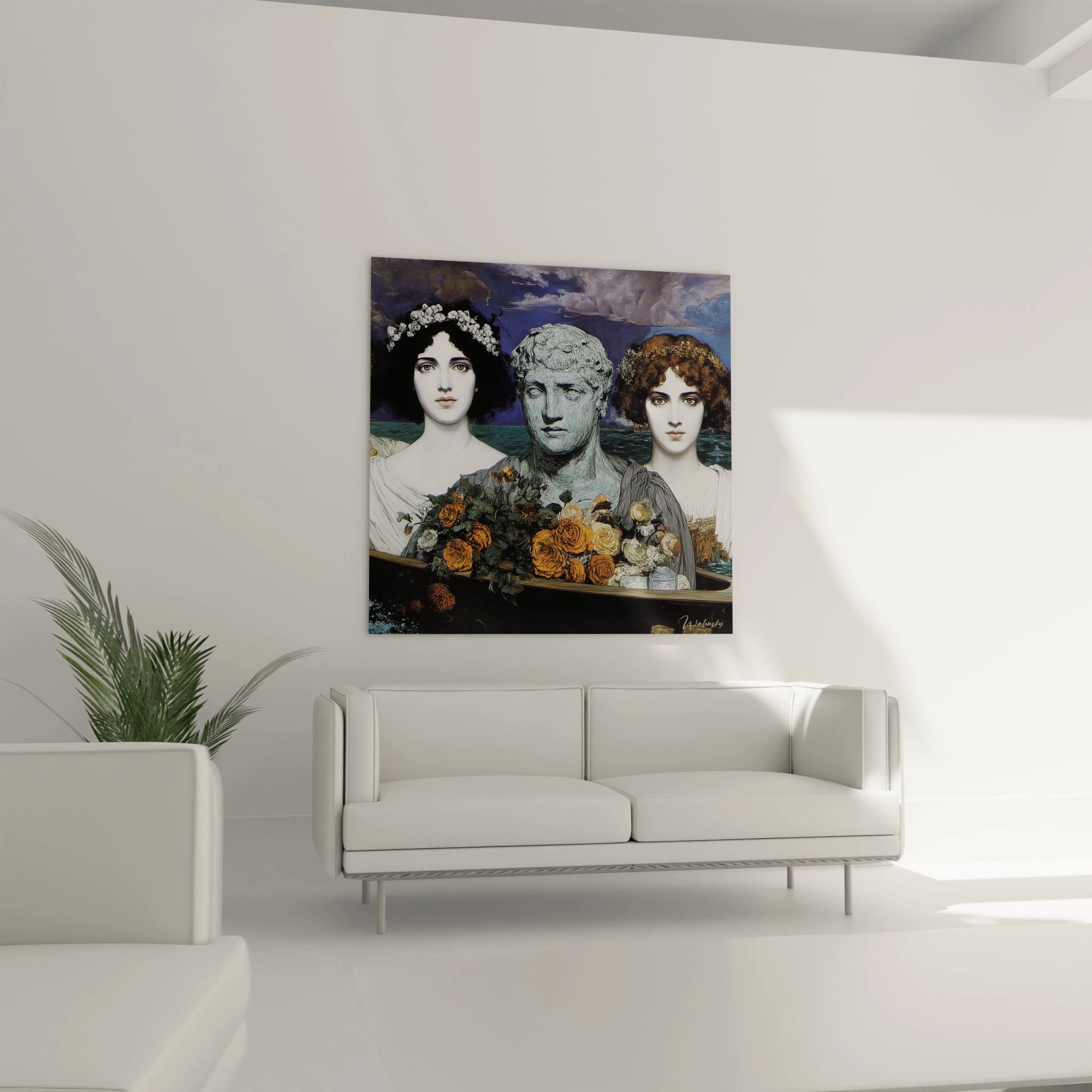 Walensky tableau mural montrant bustes et deux femmes avec fleurs tableau préraphaélite haut de gamme pour salon moderne