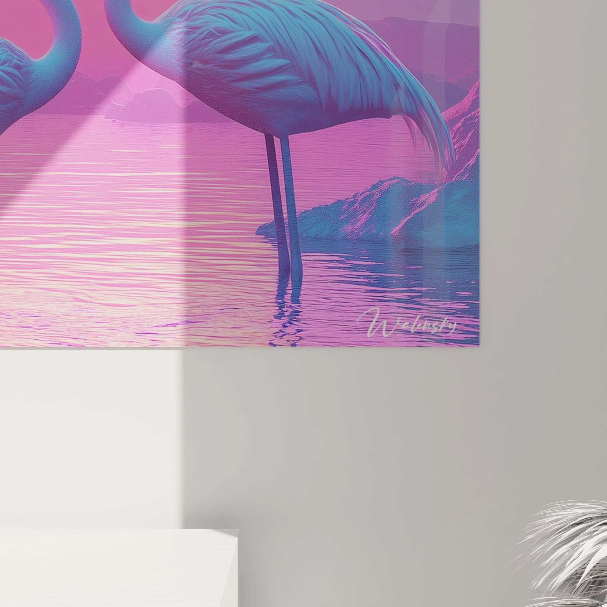 Tableau de flamants roses Walensky sur fond de lacs colorés en rose et violet