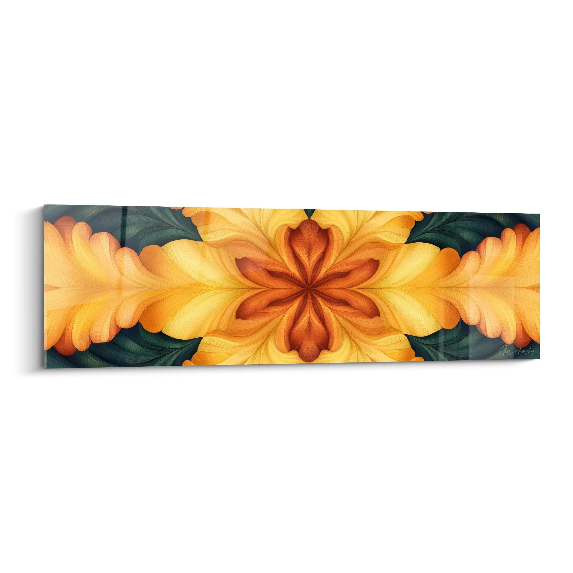 Tableau fleur fractale dorée orange art mural moderne décoration contemporaine géométrique