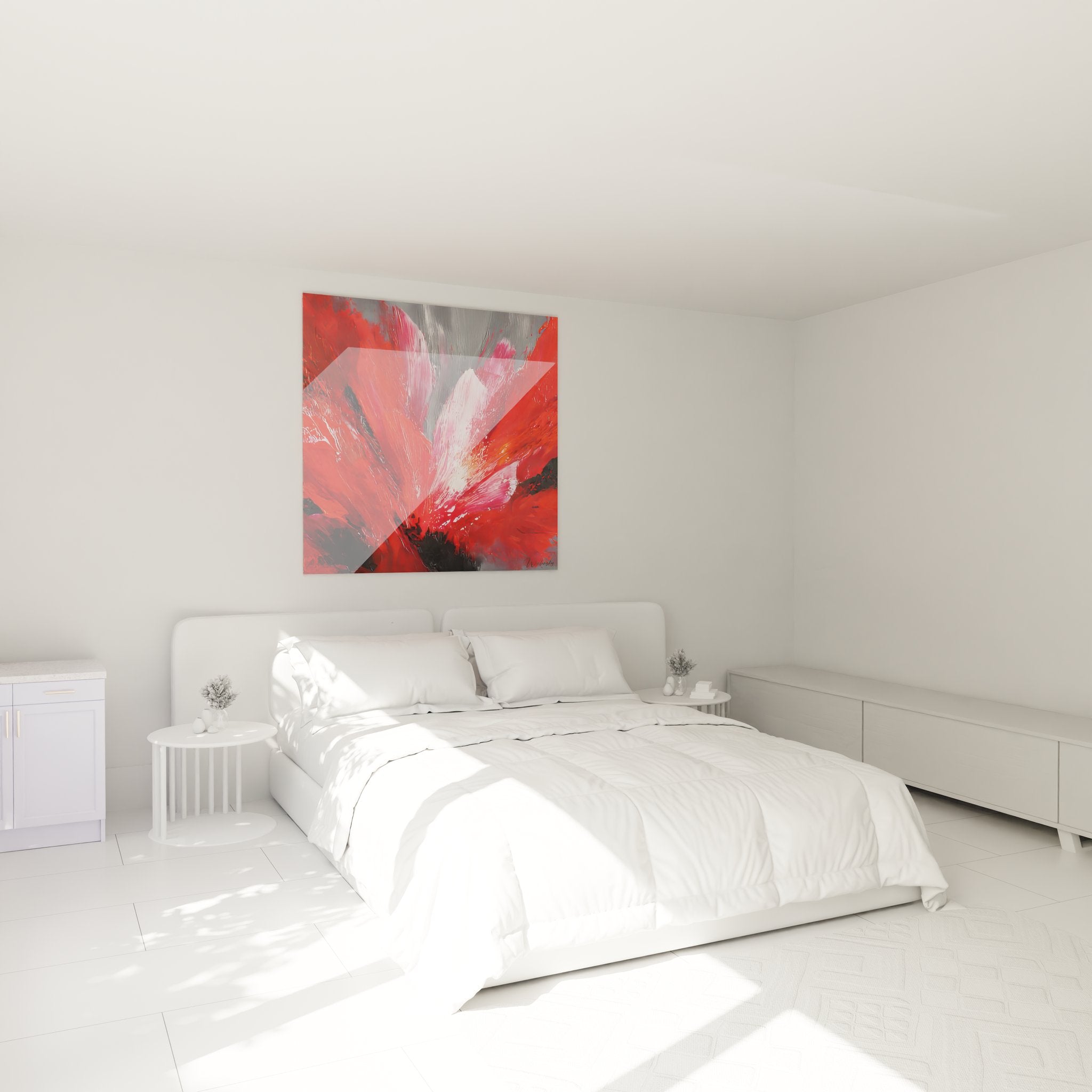 Tableau mural fleur rouge expressionniste décorant une chambre moderne