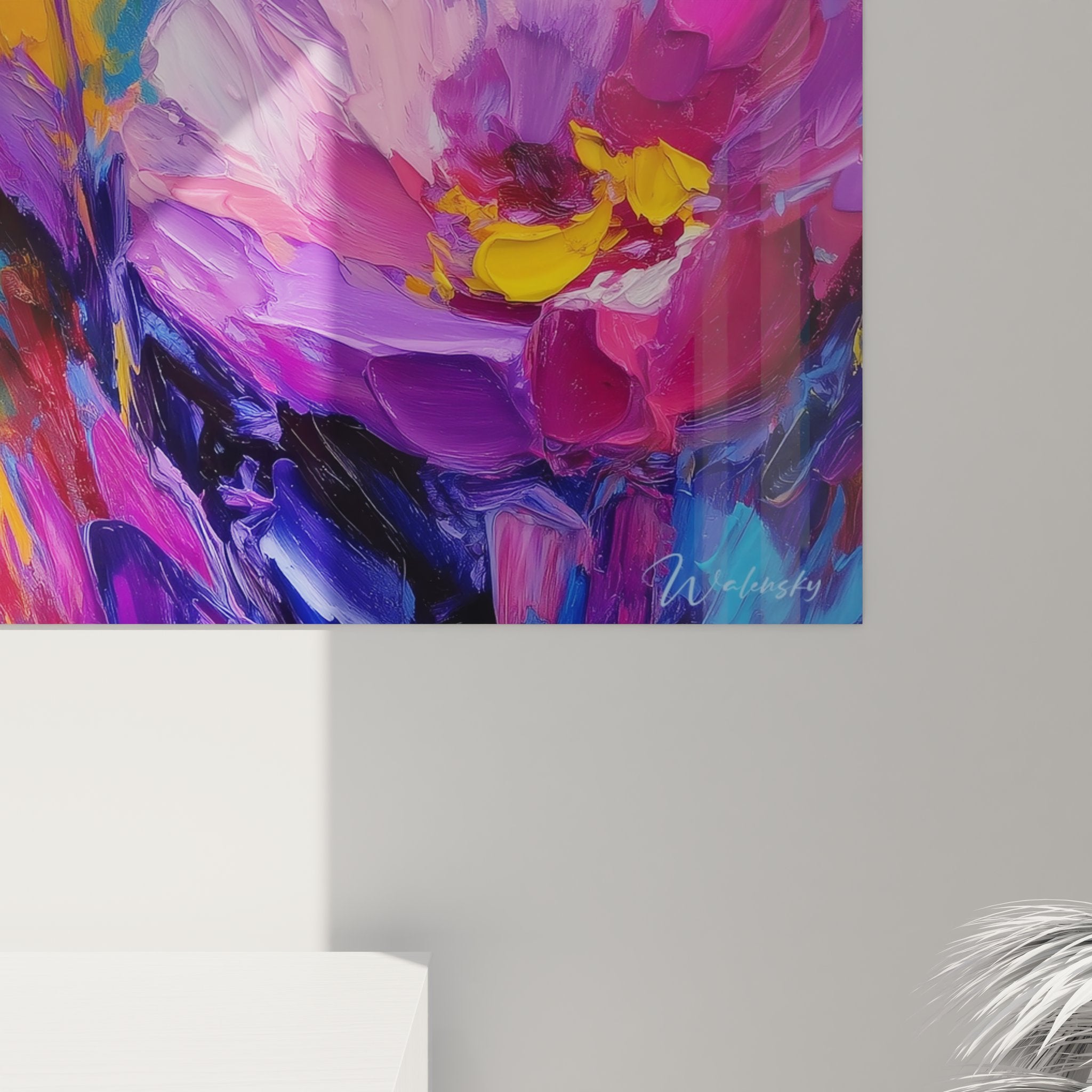 Vue ensemble tableau mural fleurs abstraites colorées art moderne décoration intérieure