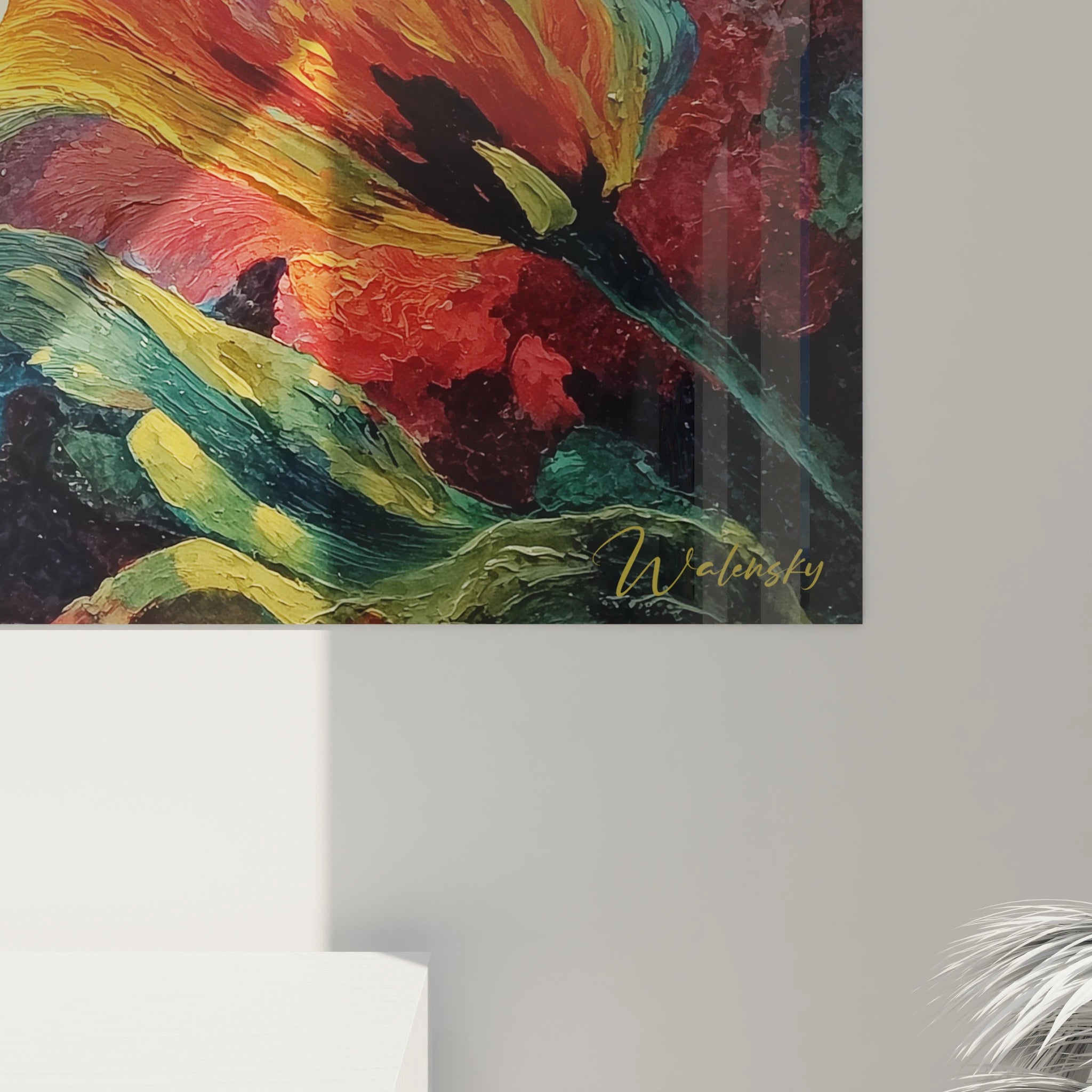 Tableau mural Walensky tableau fleurs baroque aux couleurs vives et texture picturale signature visible