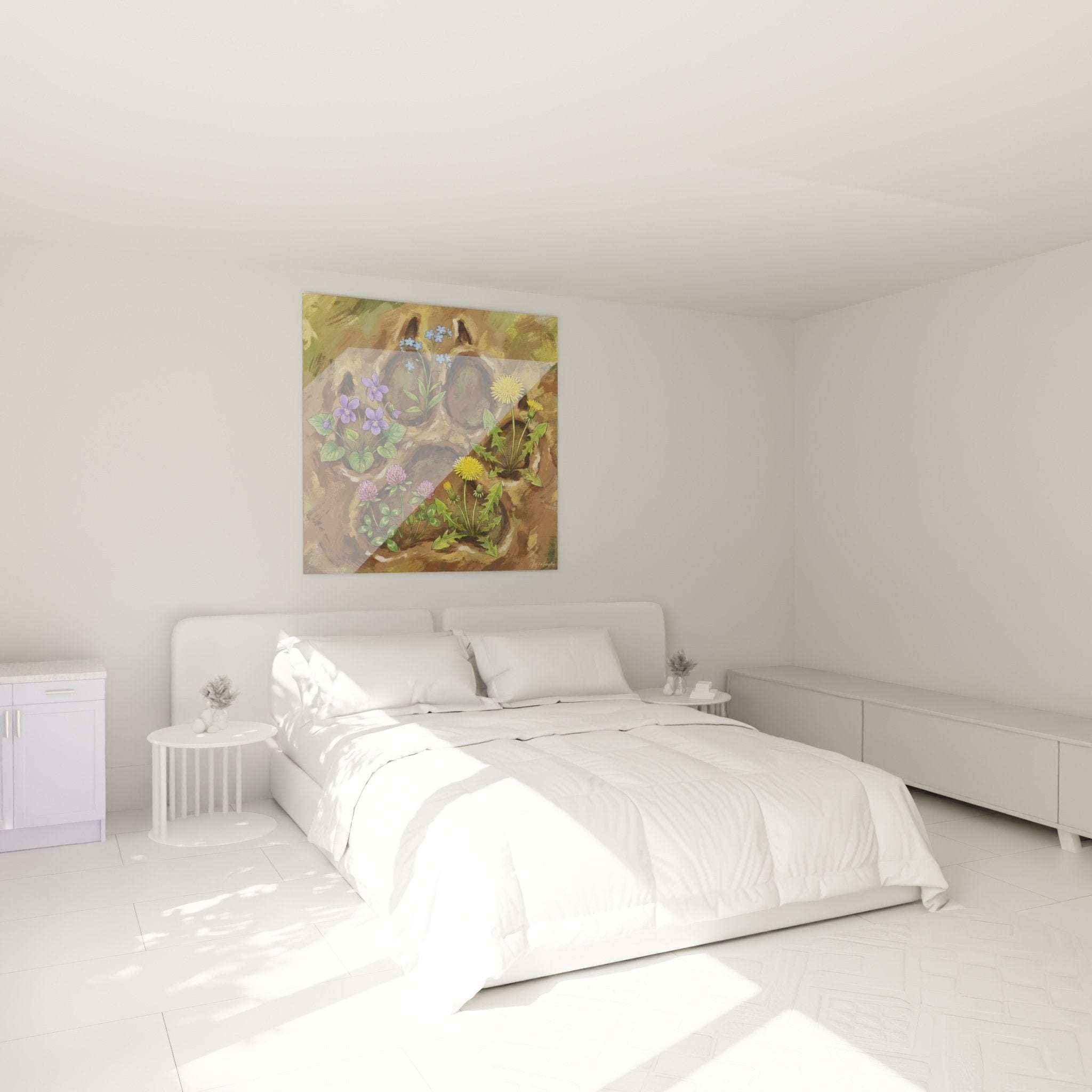 Botanisches Wandbild wilde Blüten Abdruck im Schlafzimmer Wanddekoration Natur Pyrenäen