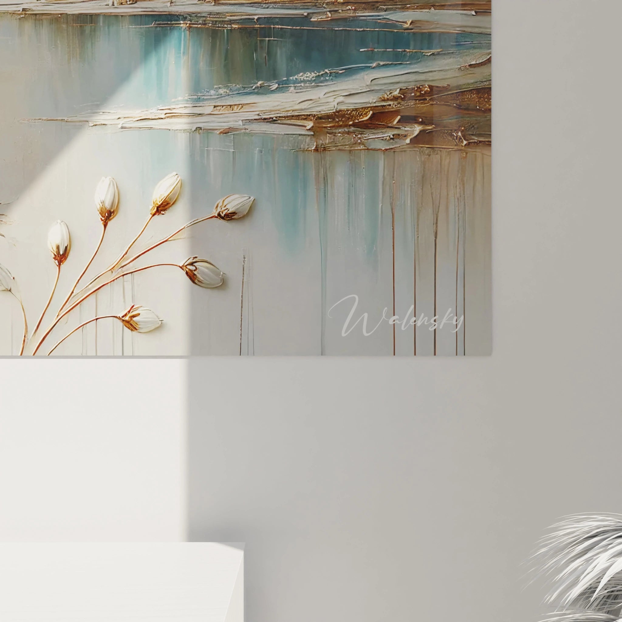 Approchez-vous du tableau Montagne et ressentez chaque détail vivant. Les fleurs et les montagnes s'entrelacent, célébrant la beauté éternelle de la nature dans une composition unique.