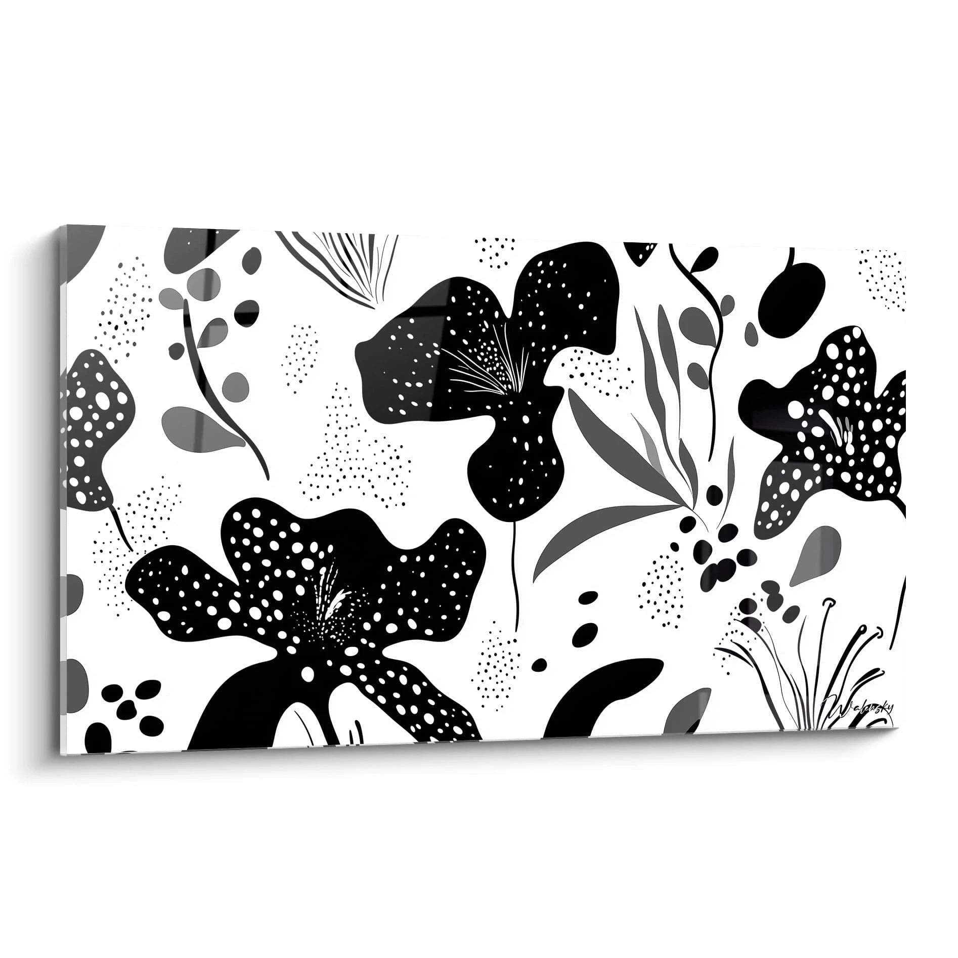 Tableau tacheté noir et blanc avec motifs floraux modernes de Walensky pour décoration intérieure