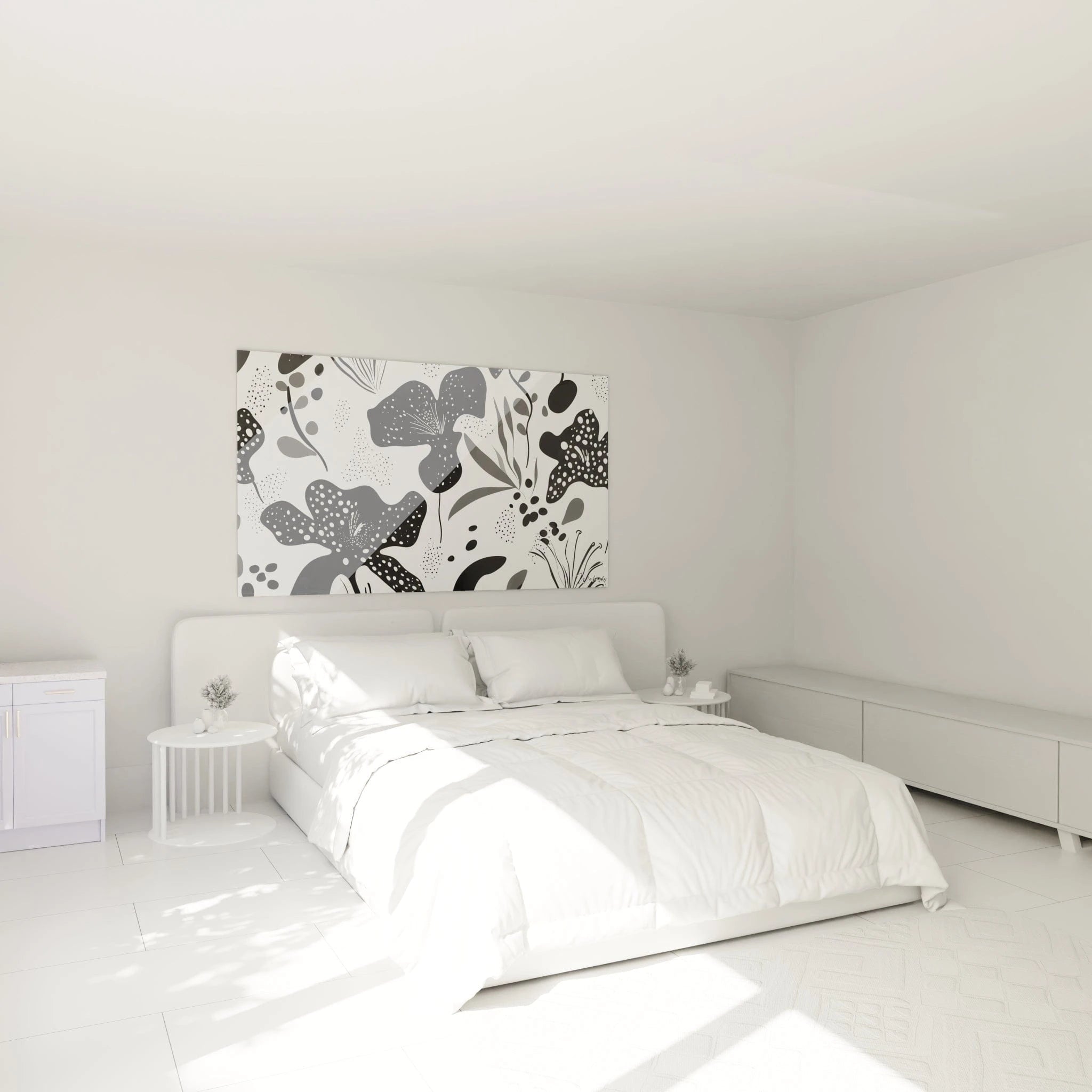 Tableau tacheté noir et blanc Walensky décorant un intérieur moderne et lumineux