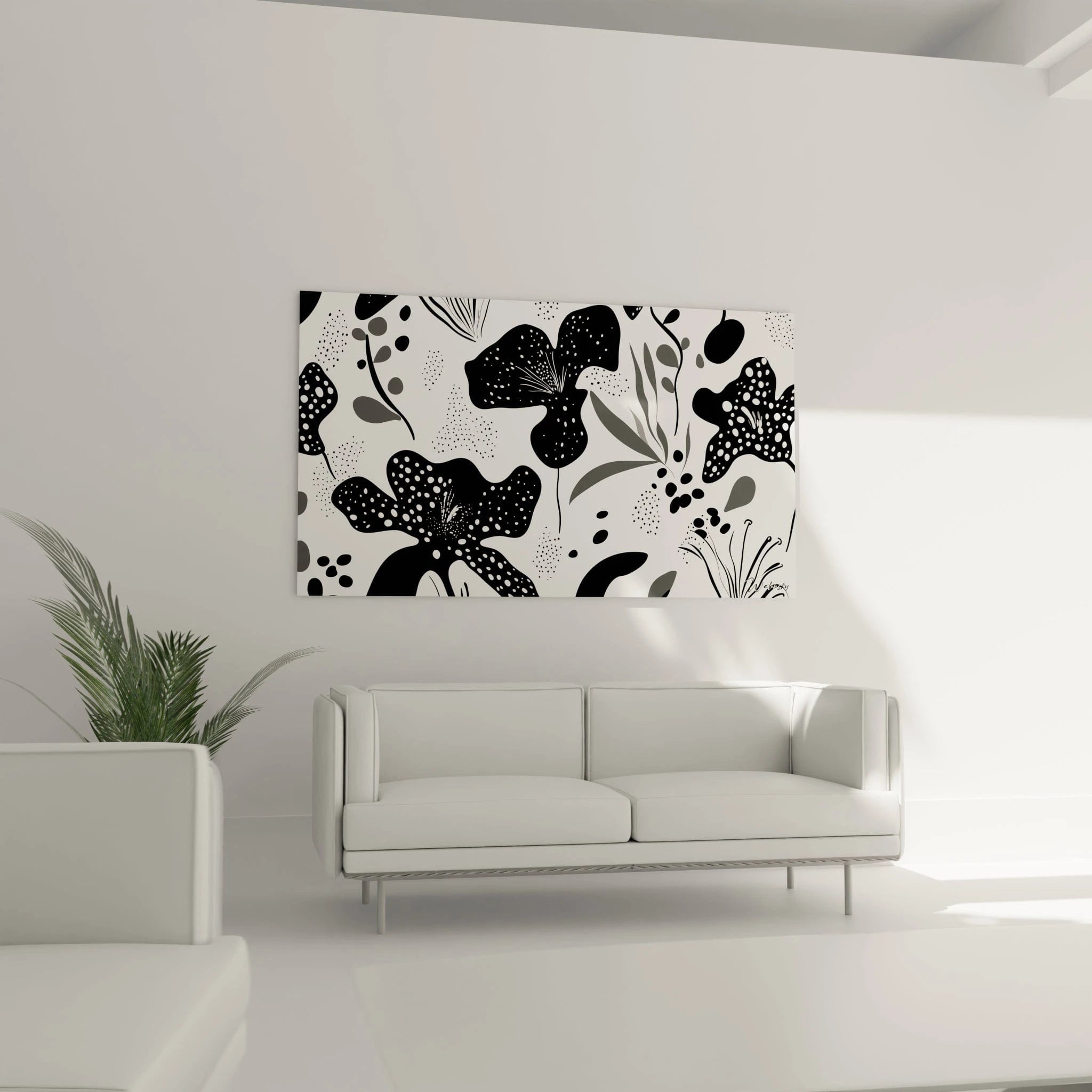 Tableau tacheté noir et blanc de Walensky avec motif floral moderne pour décoration intérieure