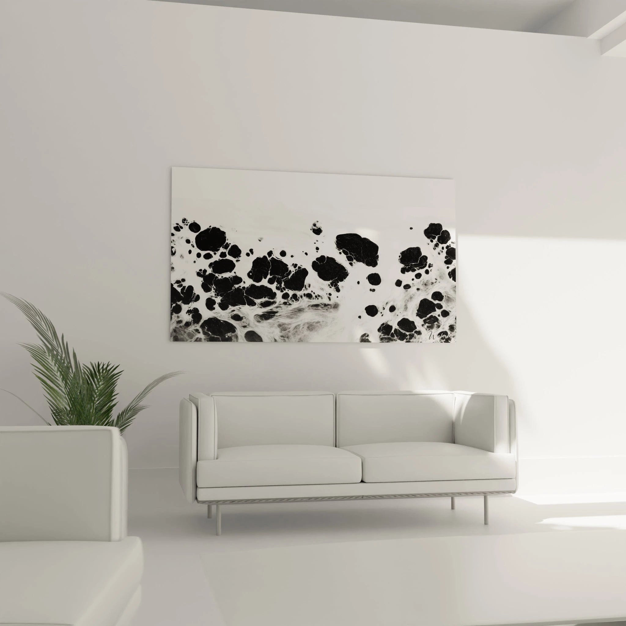 Tableau tacheté noir et blanc de Walensky, parfait pour décorer un salon moderne