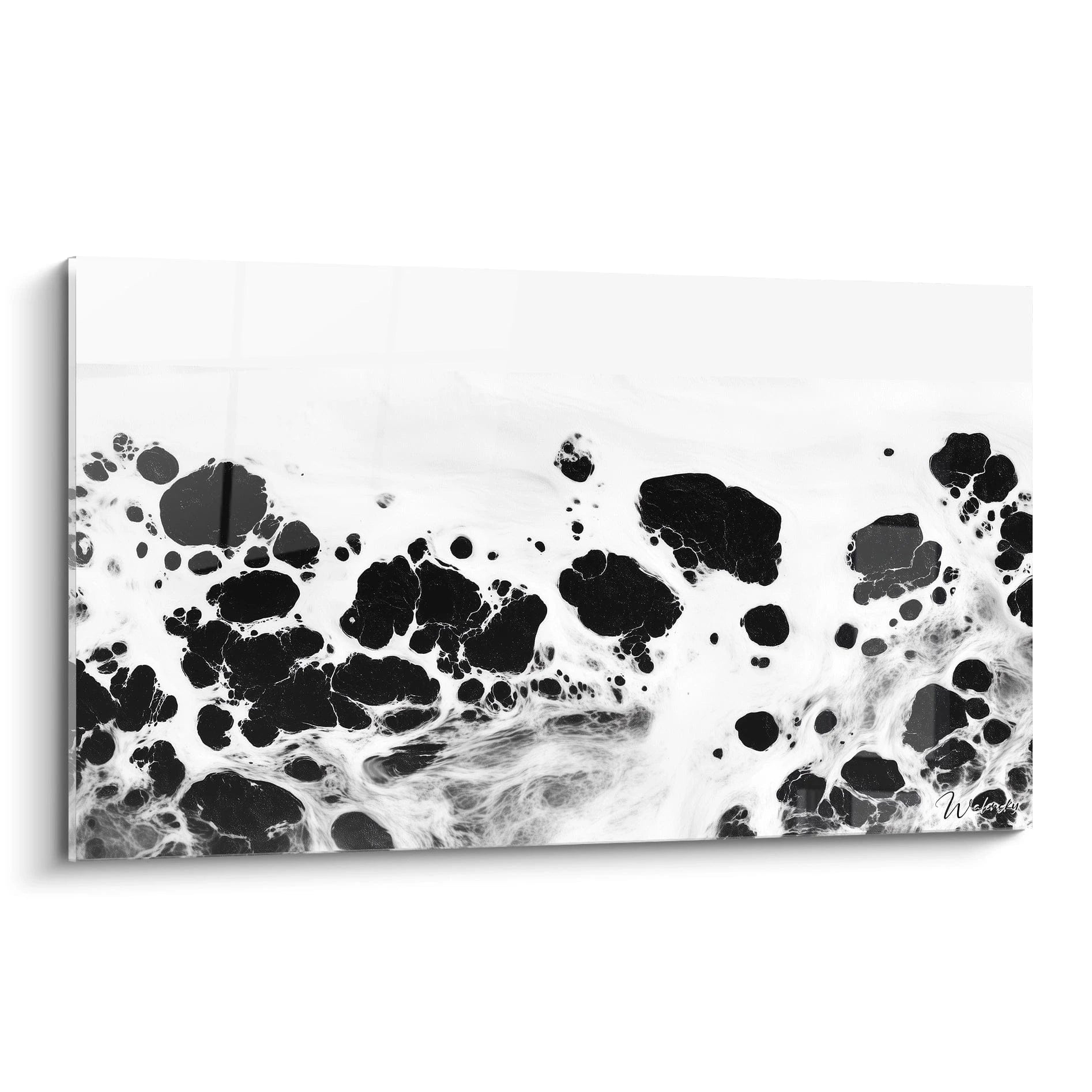 Tableau tacheté noir et blanc de Walensky avec des motifs artistiques fluides et modernes