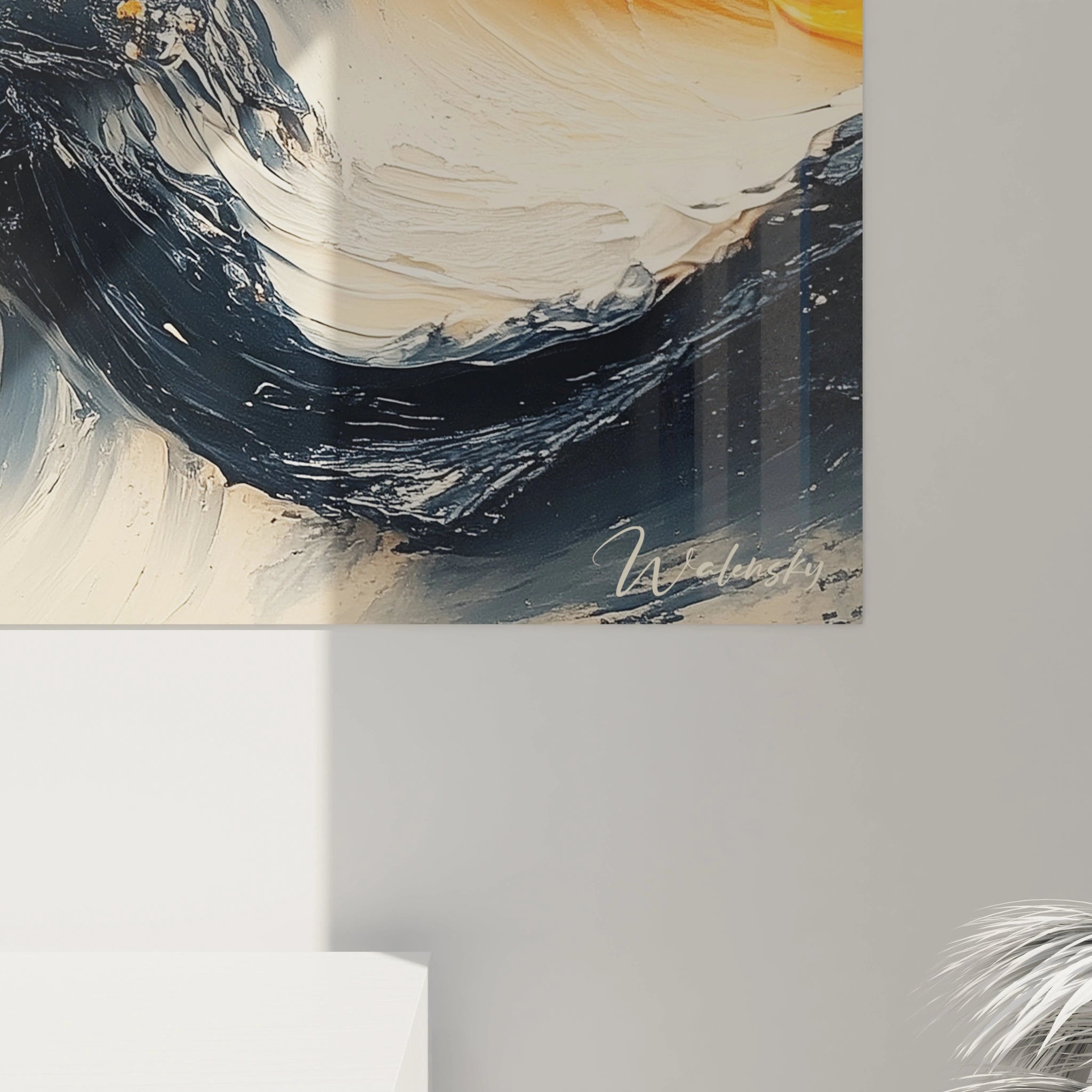 Tableau peinture abstrait de Walensky avec des nuances sombres et des textures dynamiques sur fond clair