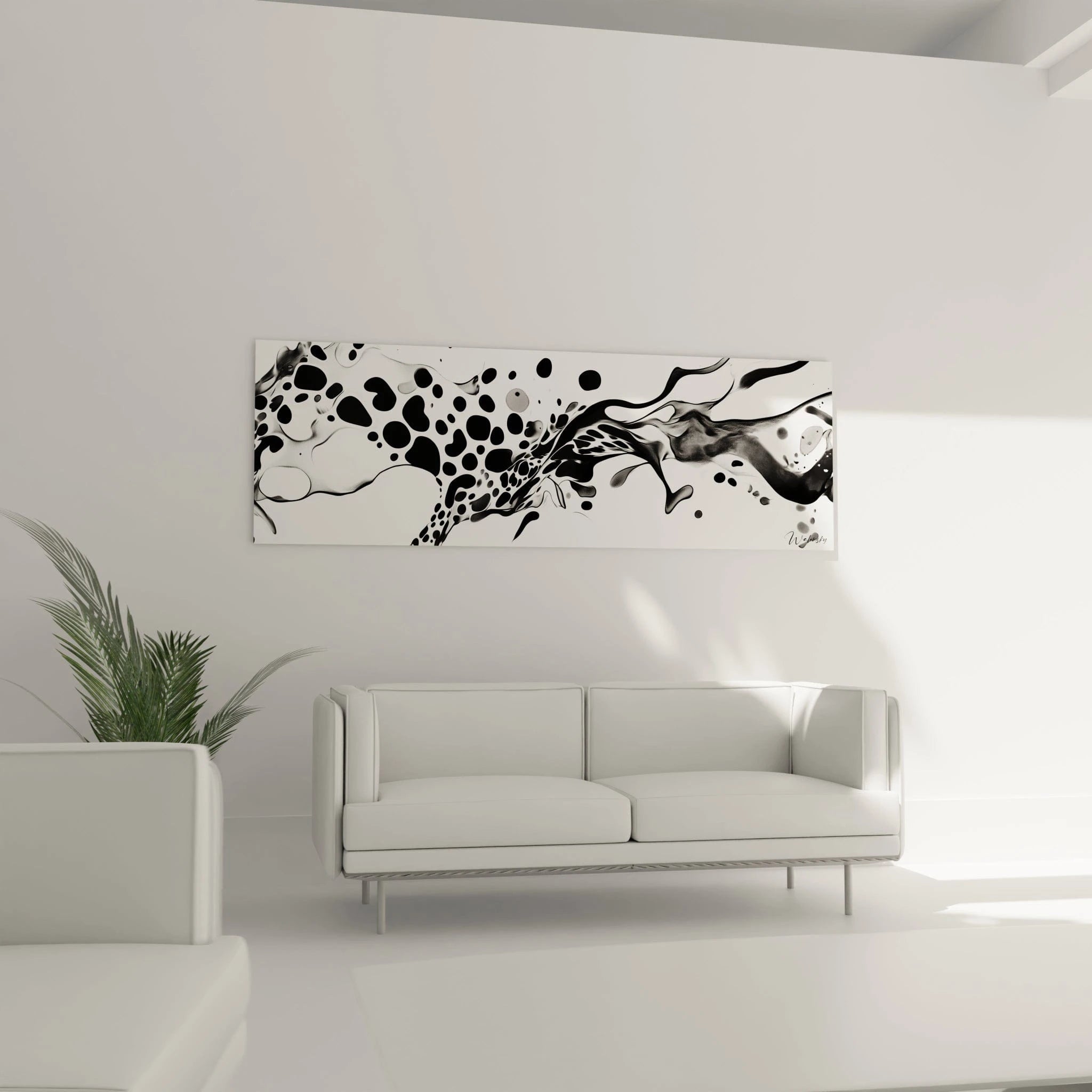 Tableau tacheté noir et blanc de Walensky, idéal pour décorer un salon moderne