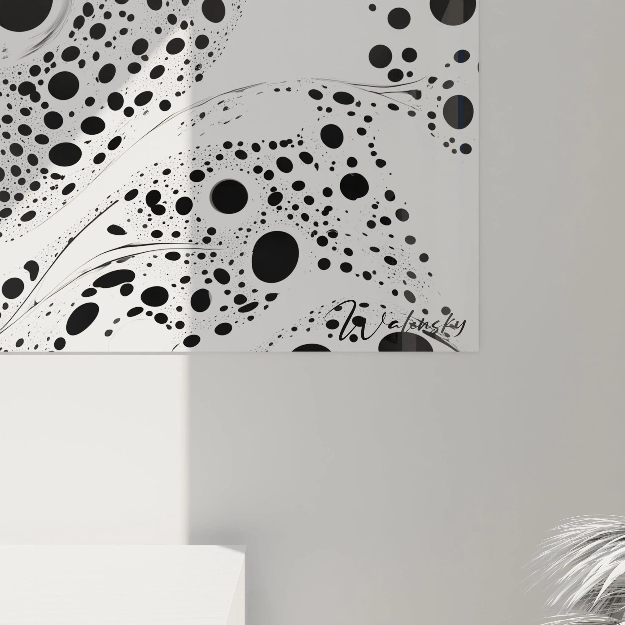 Tableau en noir et blanc avec des taches artistiques de Walensky, parfait pour une décoration moderne