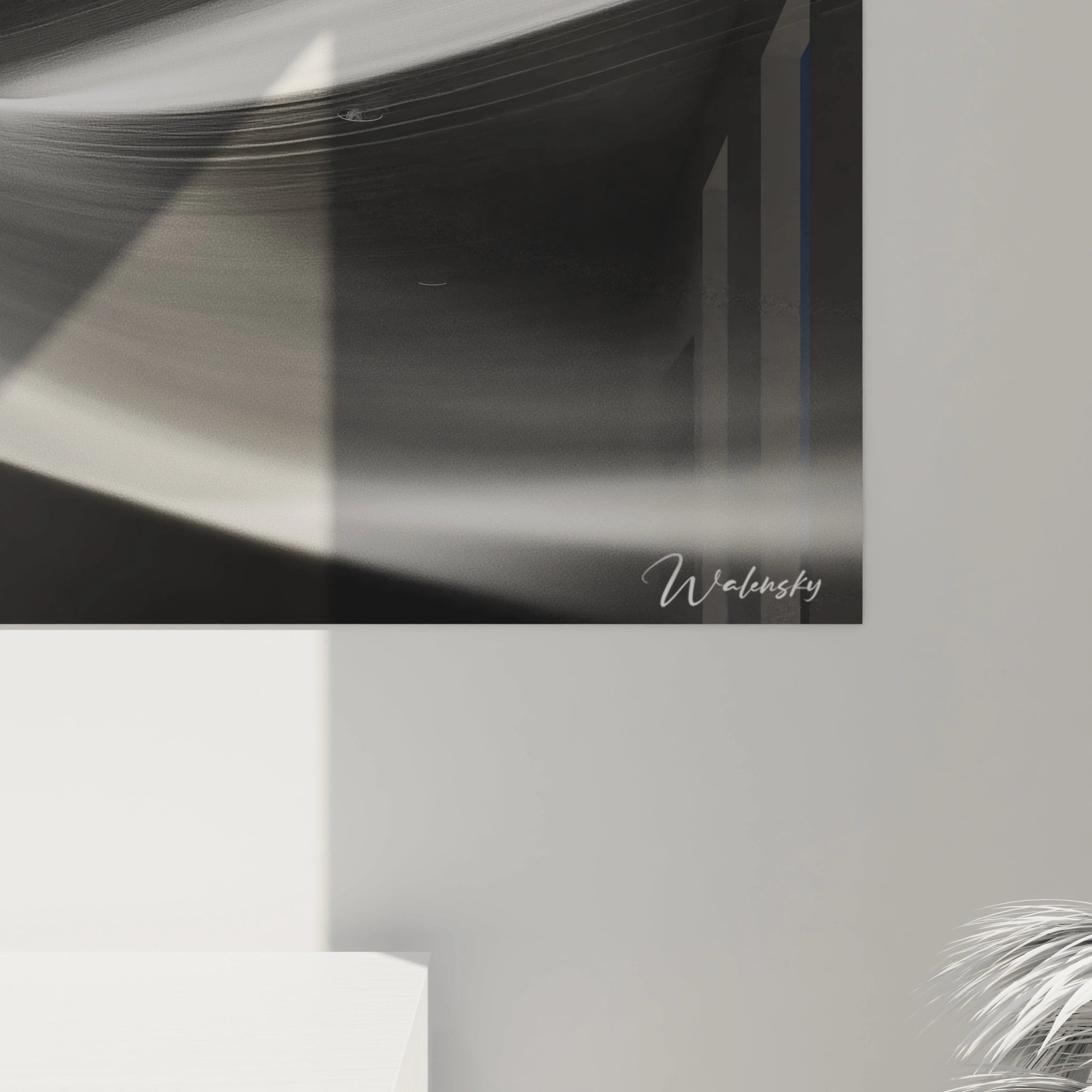 Tableau minimaliste abstrait de Walensky avec des formes fluides et des tons monochromes raffinés