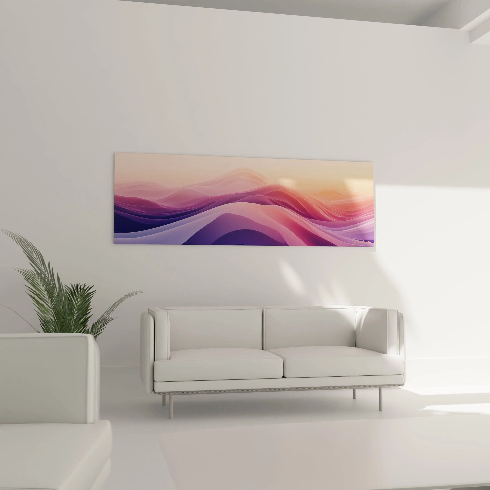 Tableau minimaliste abstrait de Walensky avec des vagues colorées en dégradé sur fond clair