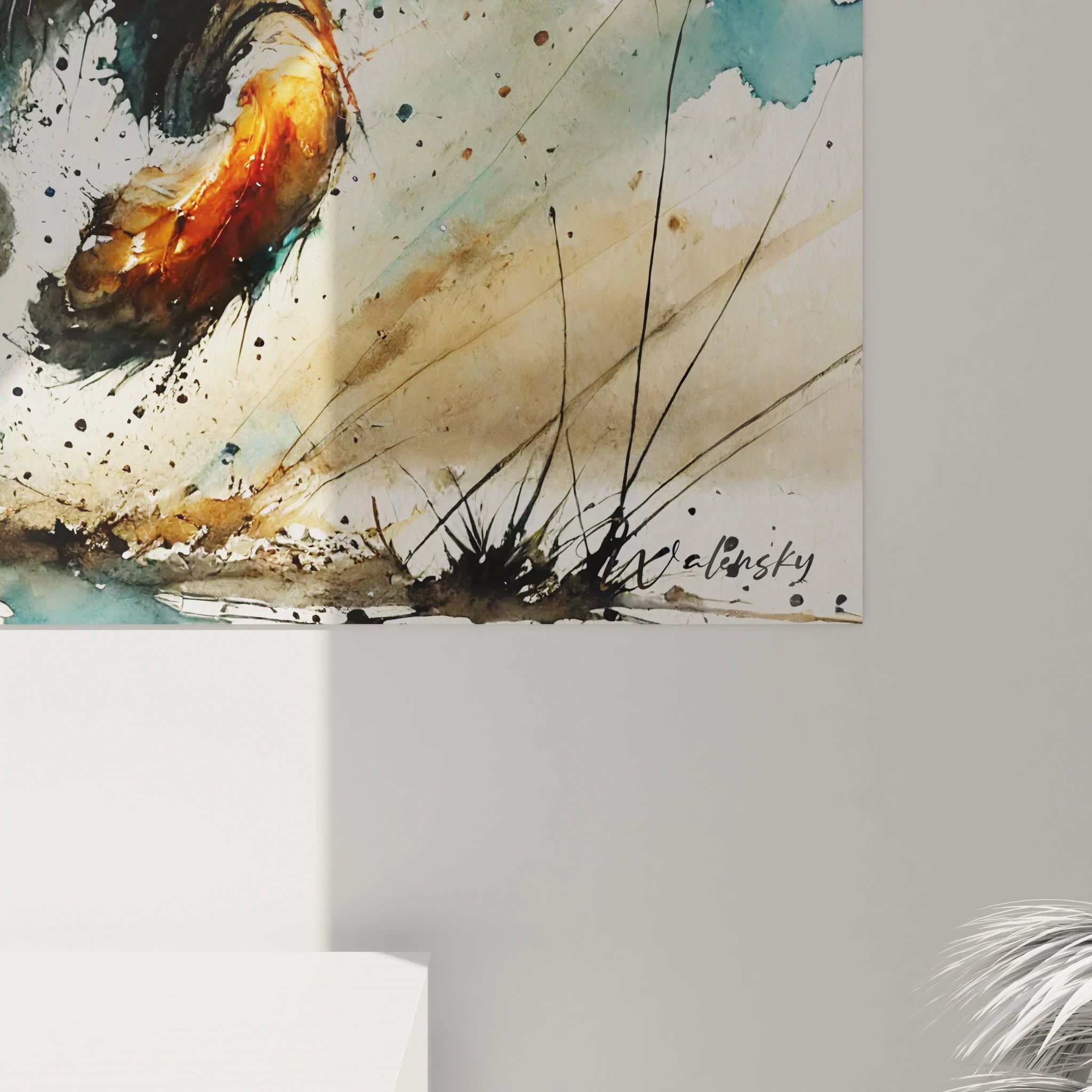 La vue de près de ce tableau tigre dévoile les détails fascinants de chaque coup de pinceau. Le contraste entre le tigre et le fond abstrait crée un effet visuel puissant, parfait pour capturer l'essence sauvage.