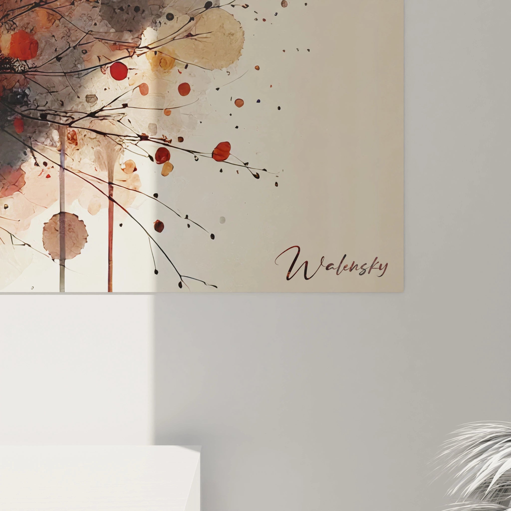 Vue rapprochée du tableau Automne, chaque feuille dévoile des détails minutieux. Les veines et contours distincts ajoutent de la profondeur, capturant l'essence poétique de l'automne.