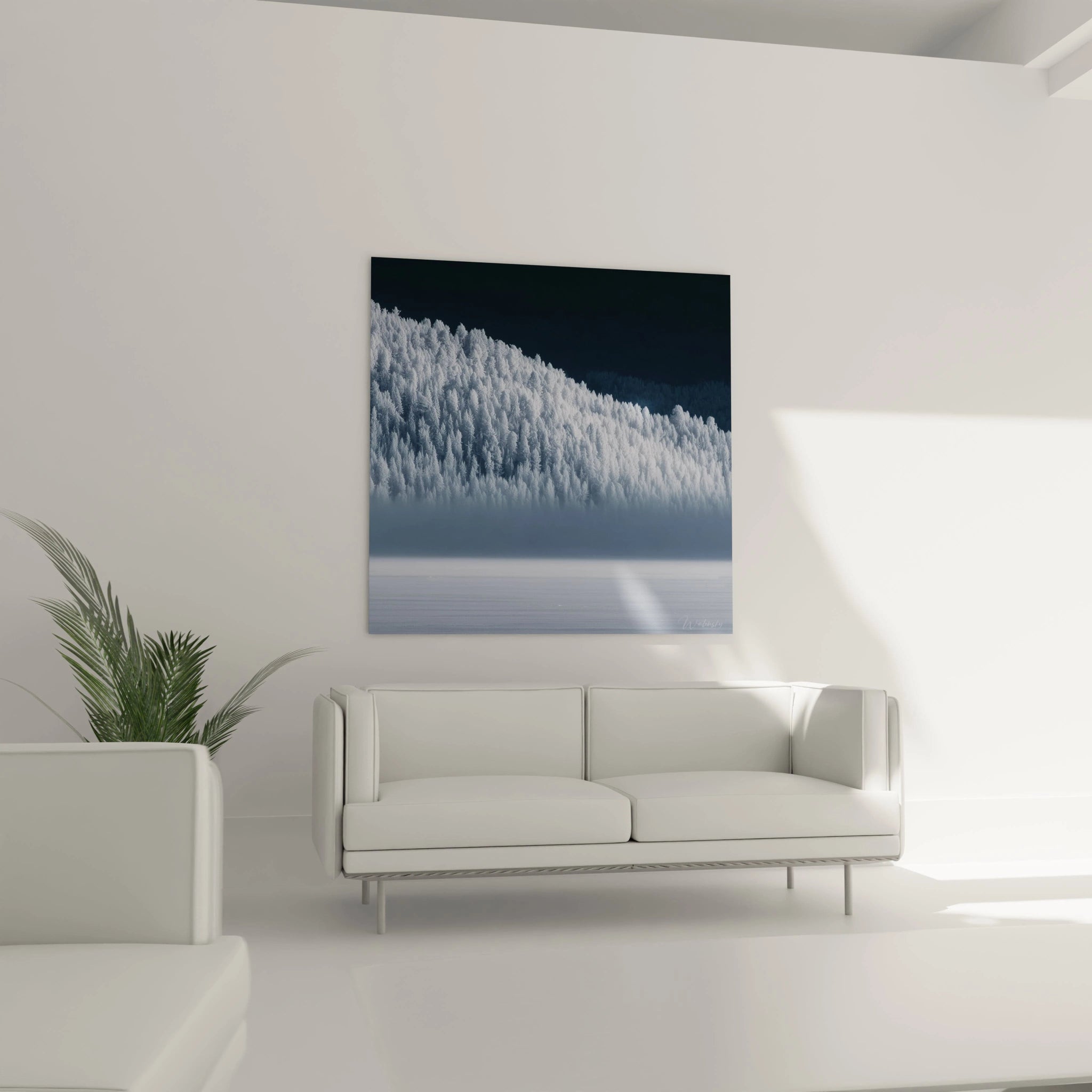Tableau mural Walensky avec tableau forêt hiver paysage enneigé minimaliste pour salon moderne