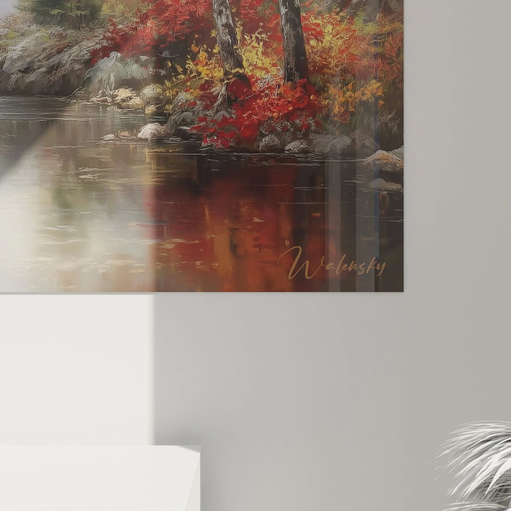 tableau forêt automnale Walensky tableau mural décoratif montrant rives arbres et reflets de l eau