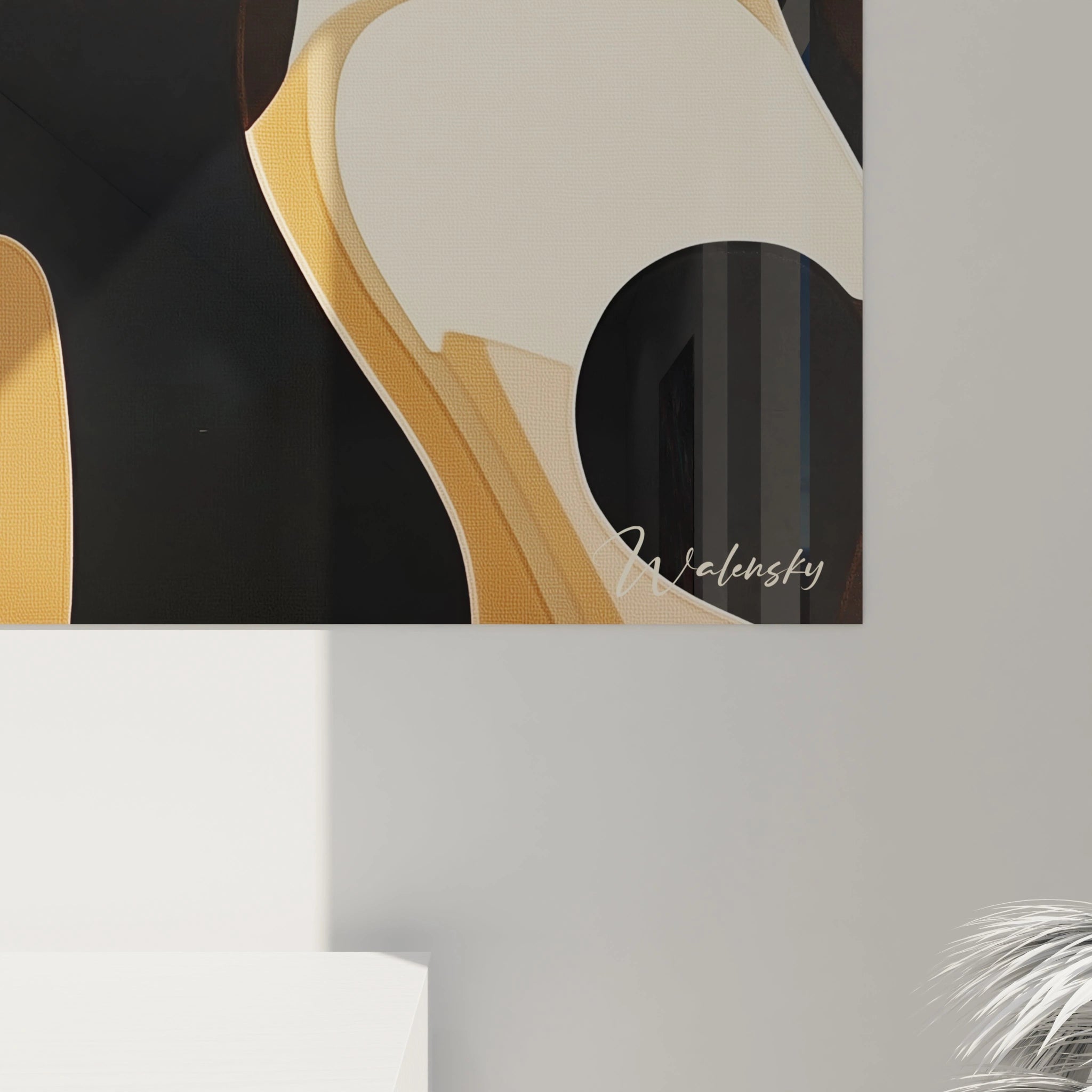 Tableau africain mural Walensky avec motif feuilles vertes et jaunes décoratives sur fond clair