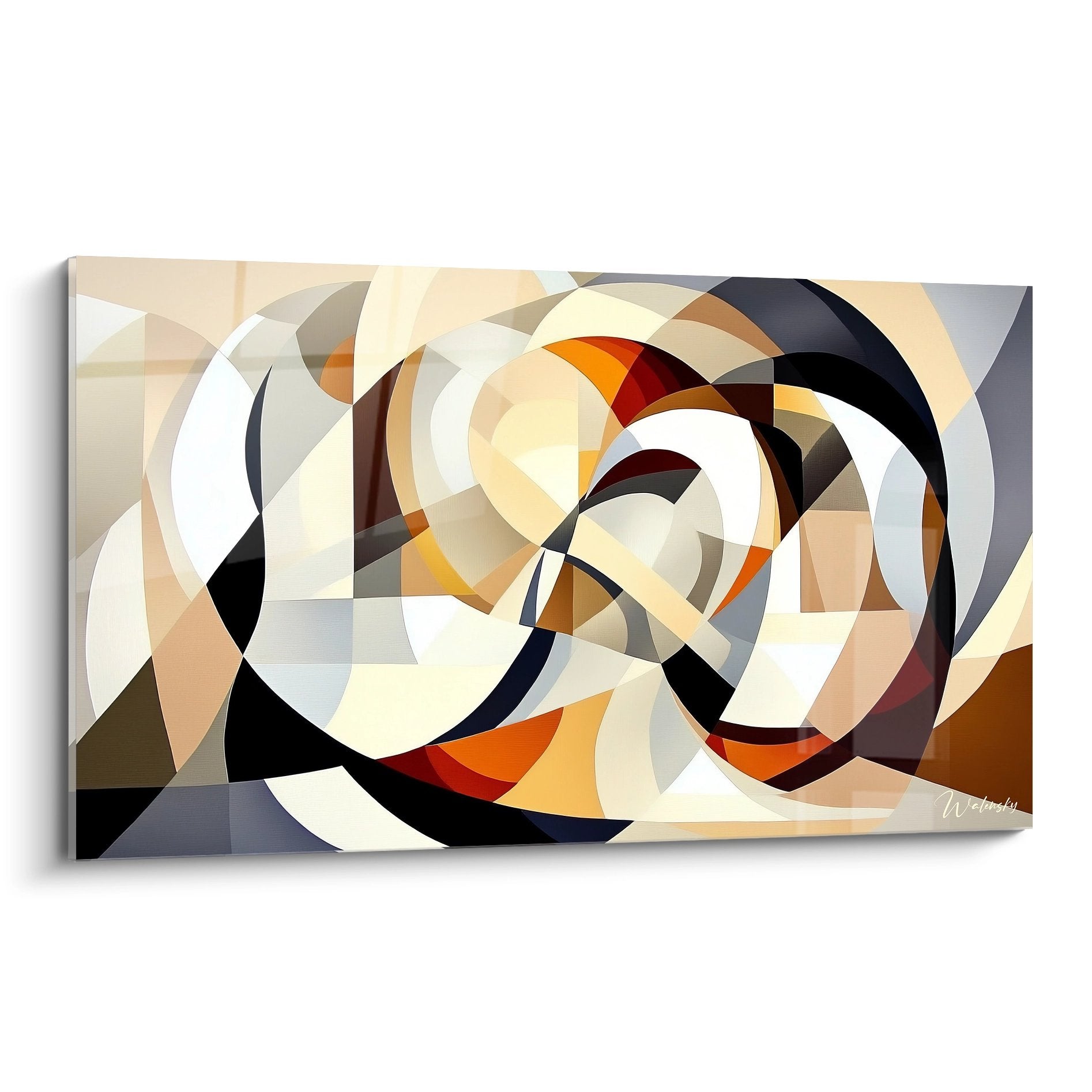 Tableau mural géométrique abstrait formes circulaires entrelacées tons chauds beige orange