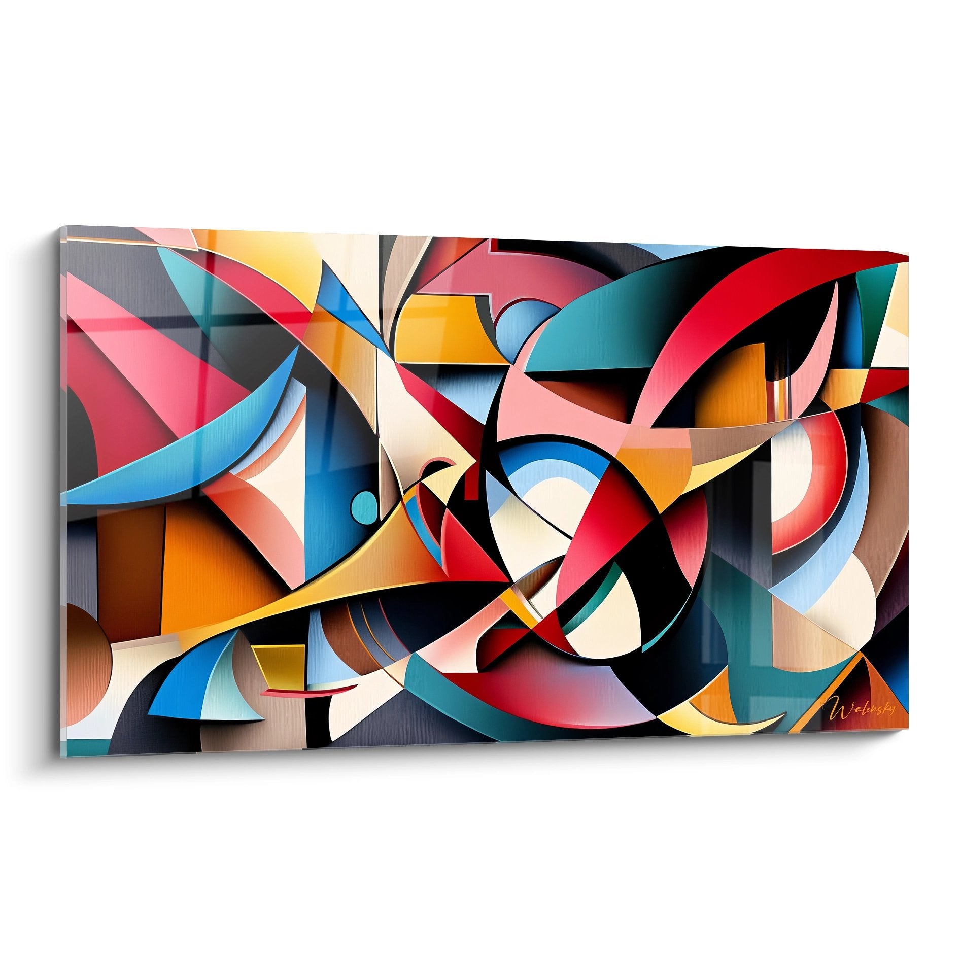 Tableau mural formes courbes entrelacées multicolores style géométrique abstrait moderne