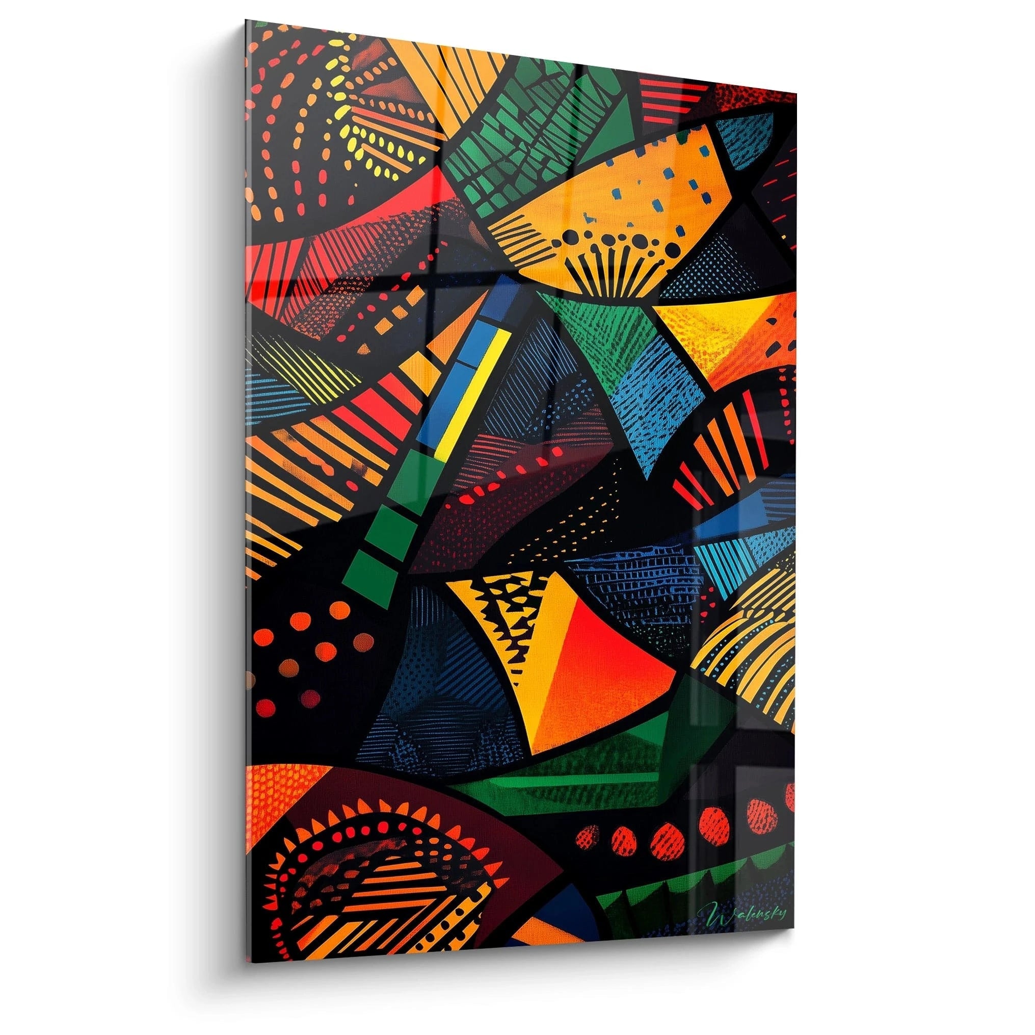 Tableau africain mural Walensky avec motifs géométriques colorés et design vibrant