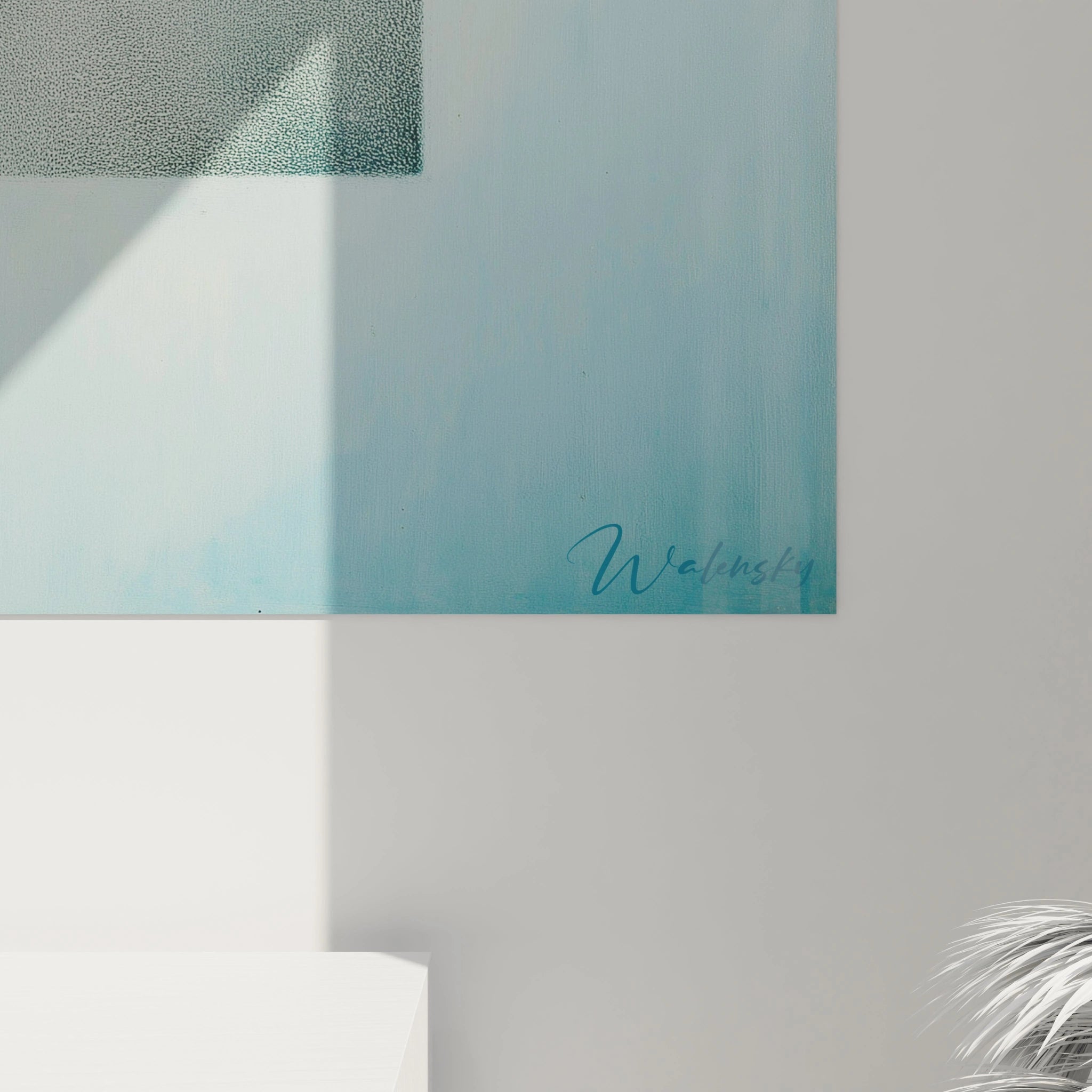 Tableau mural Walensky bleu dégradé avec signature et motif minimaliste tableau formes géométriques constructivisme