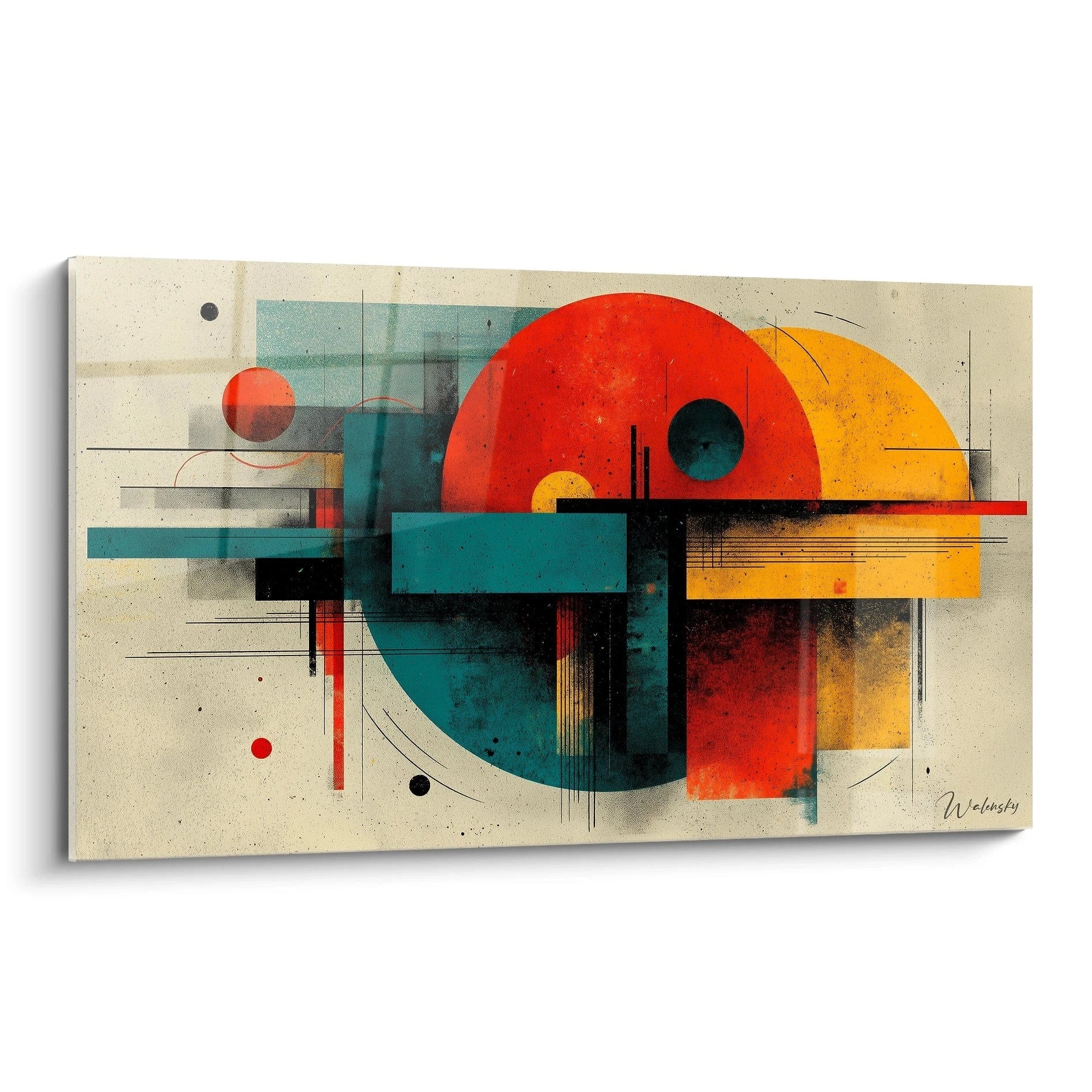 Tableau mural Walensky tableau Bauhaus formes géométriques abstrait cercles rectangles rouges bleu jaune
