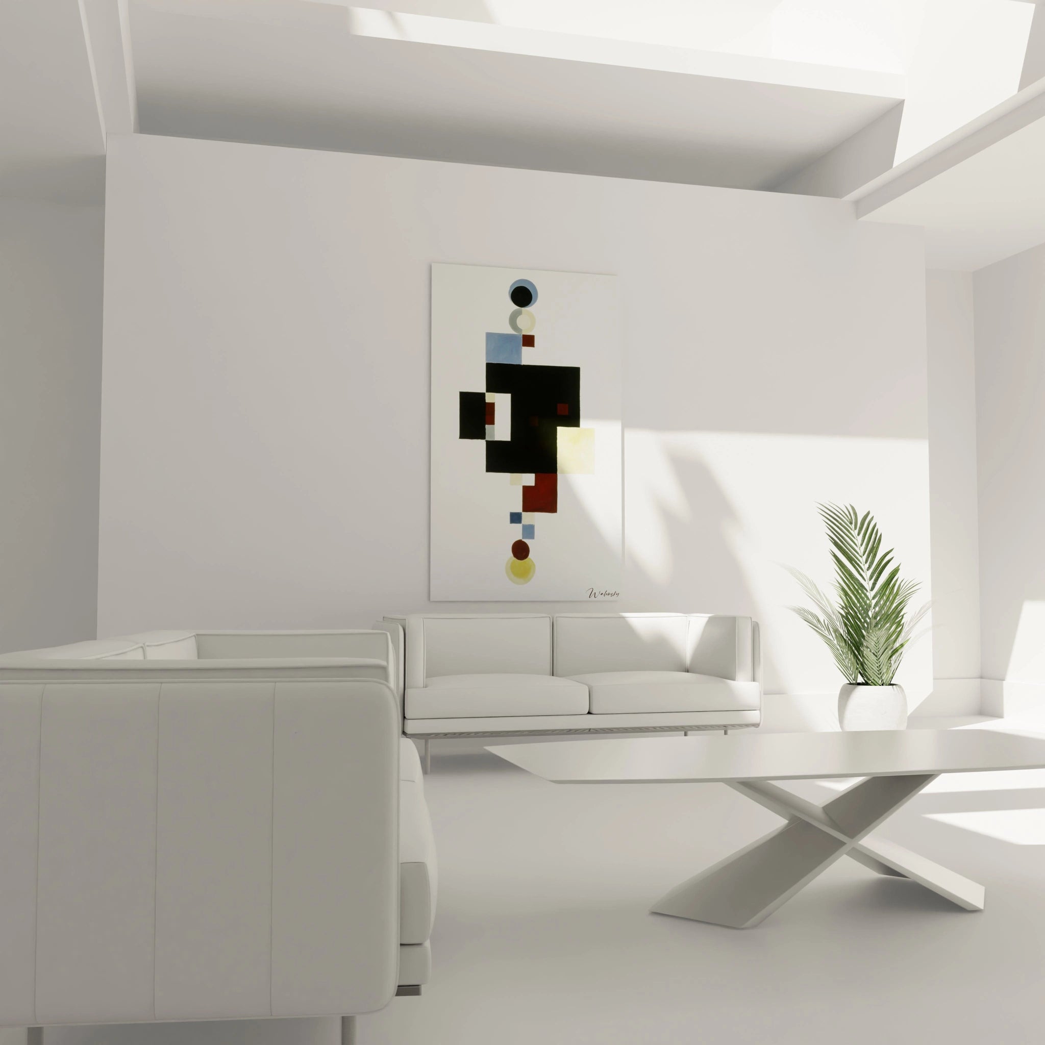 Tableau mural Walensky tableau formes géométriques constructivisme vertical minimaliste avec carrés cercles et rectangles colorés