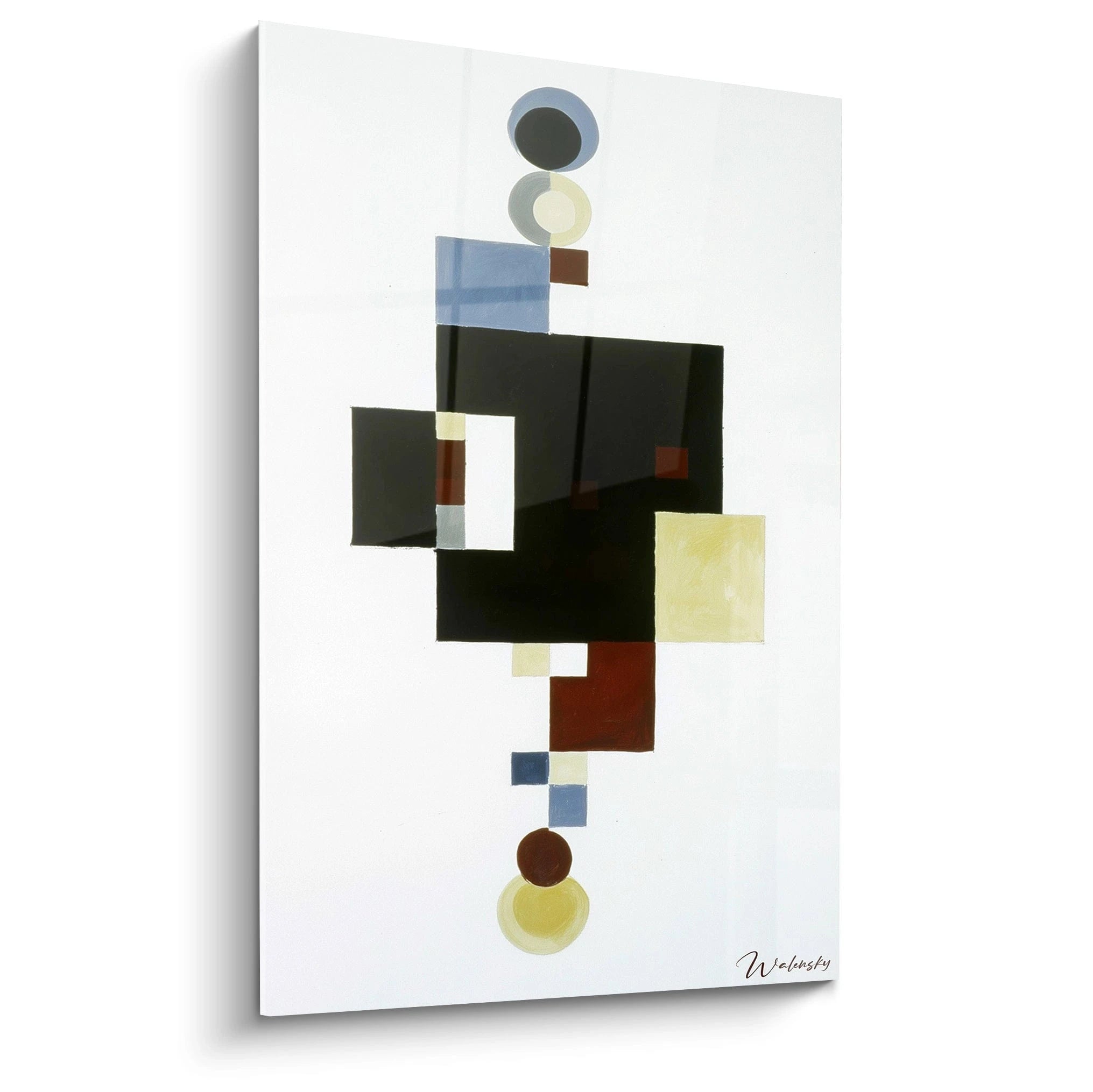 Tableau mural Walensky montrant composition verticale abstraite en noir bleu jaune brun tableau formes géométriques constructivisme