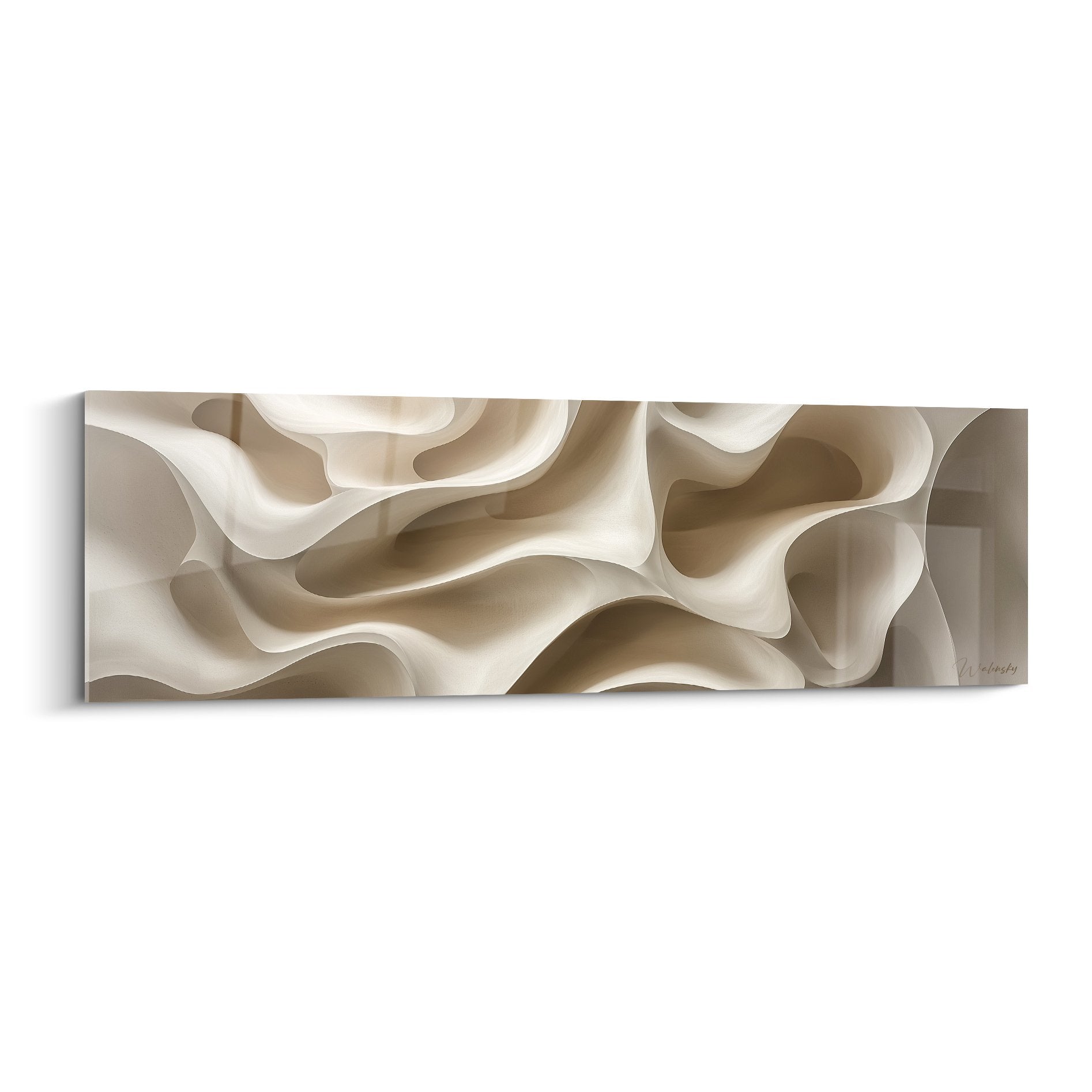 Tableau formes organiques sculpturales beiges et crème reliefs fluides feng shui centre terre