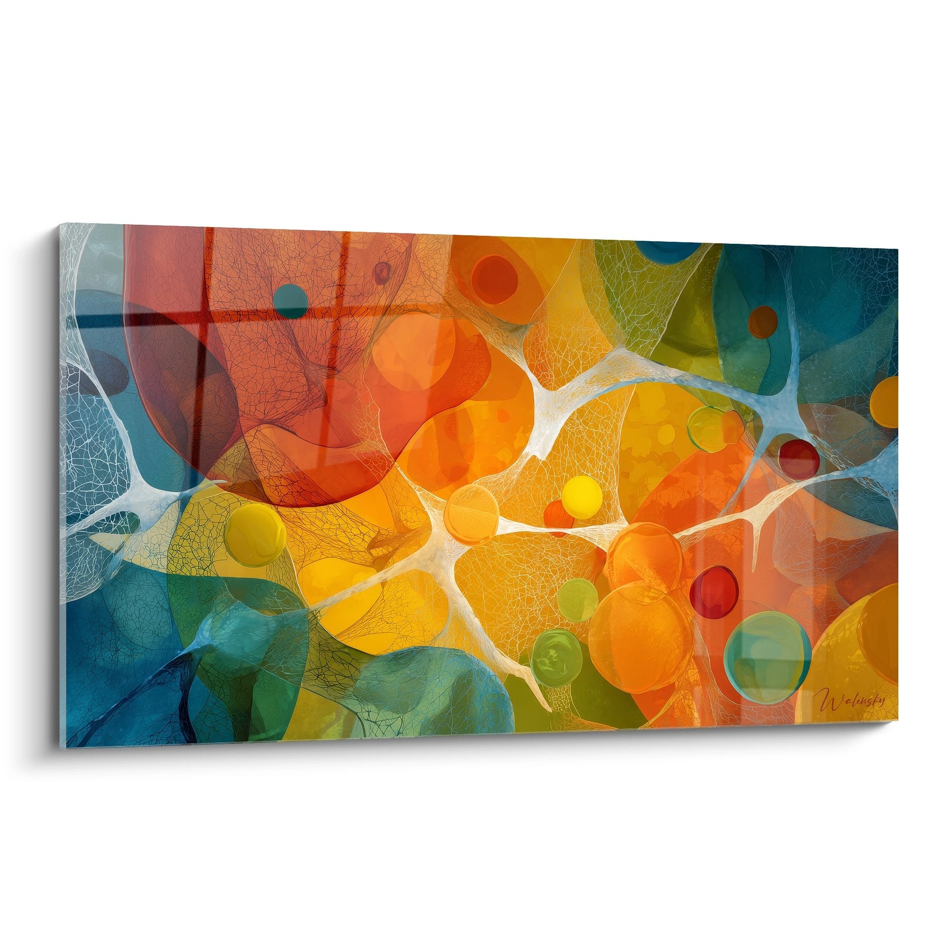 Tableau mural formes organiques colorées abstrait avec cercles orange bleu vert géométrique moderne