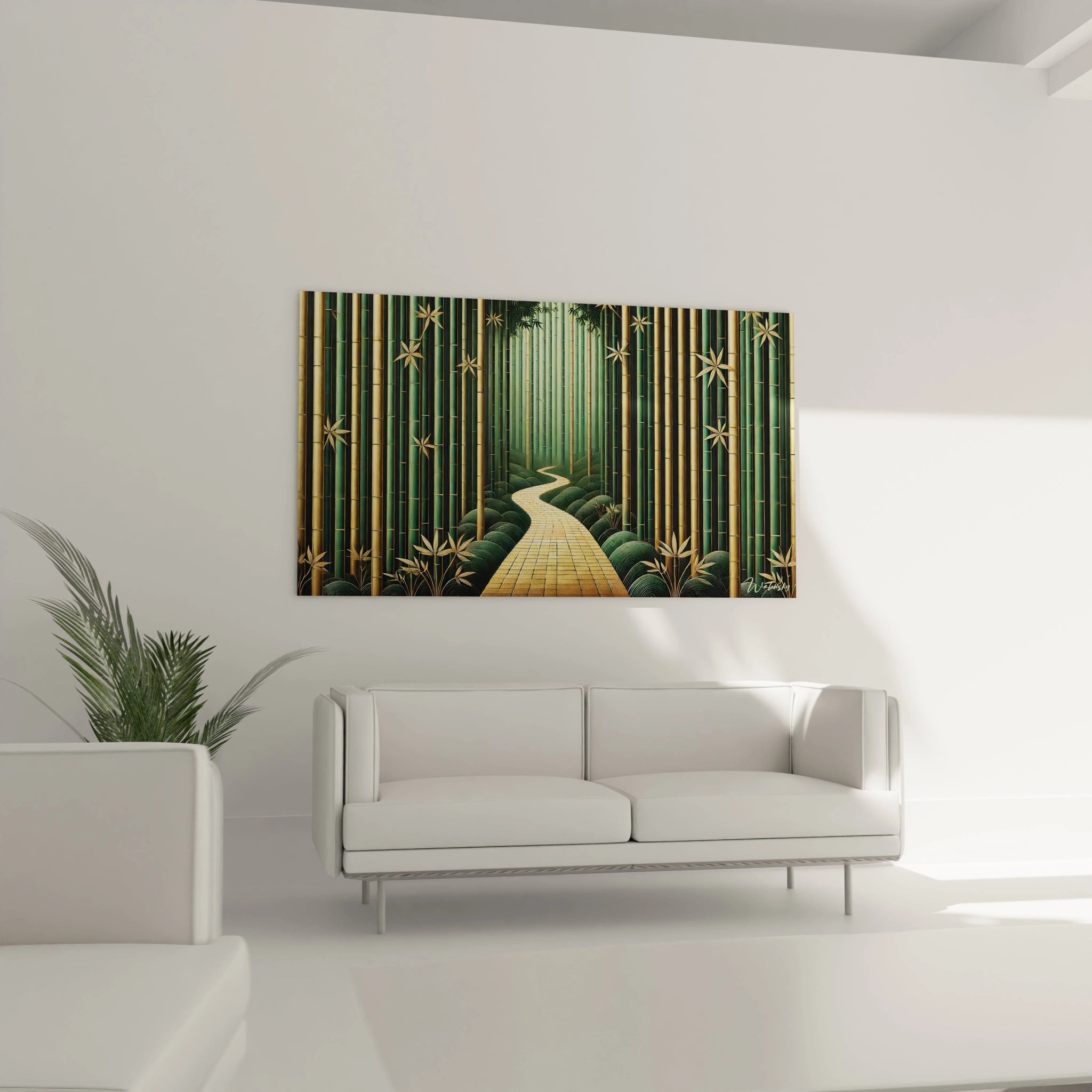 Dans le salon, ce tableau bambou sublime votre espace avec son style contemporain et ses couleurs apaisantes. Une touche naturelle qui inspire calme et equilibre.