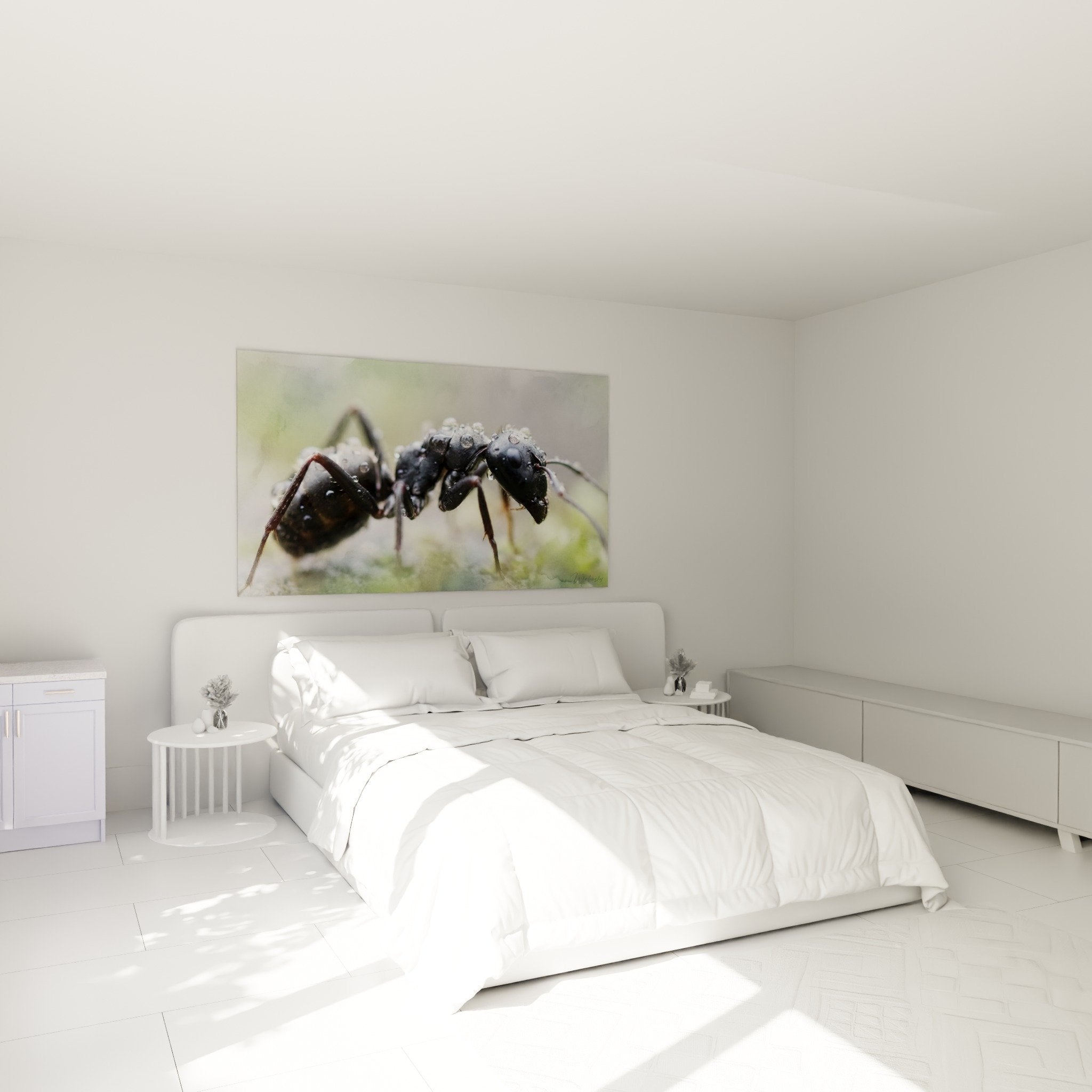 Makro-Ameisen-Kunstdruck Wassertropfen Schlafzimmer Wanddekoration Natur Schwarz Grün
