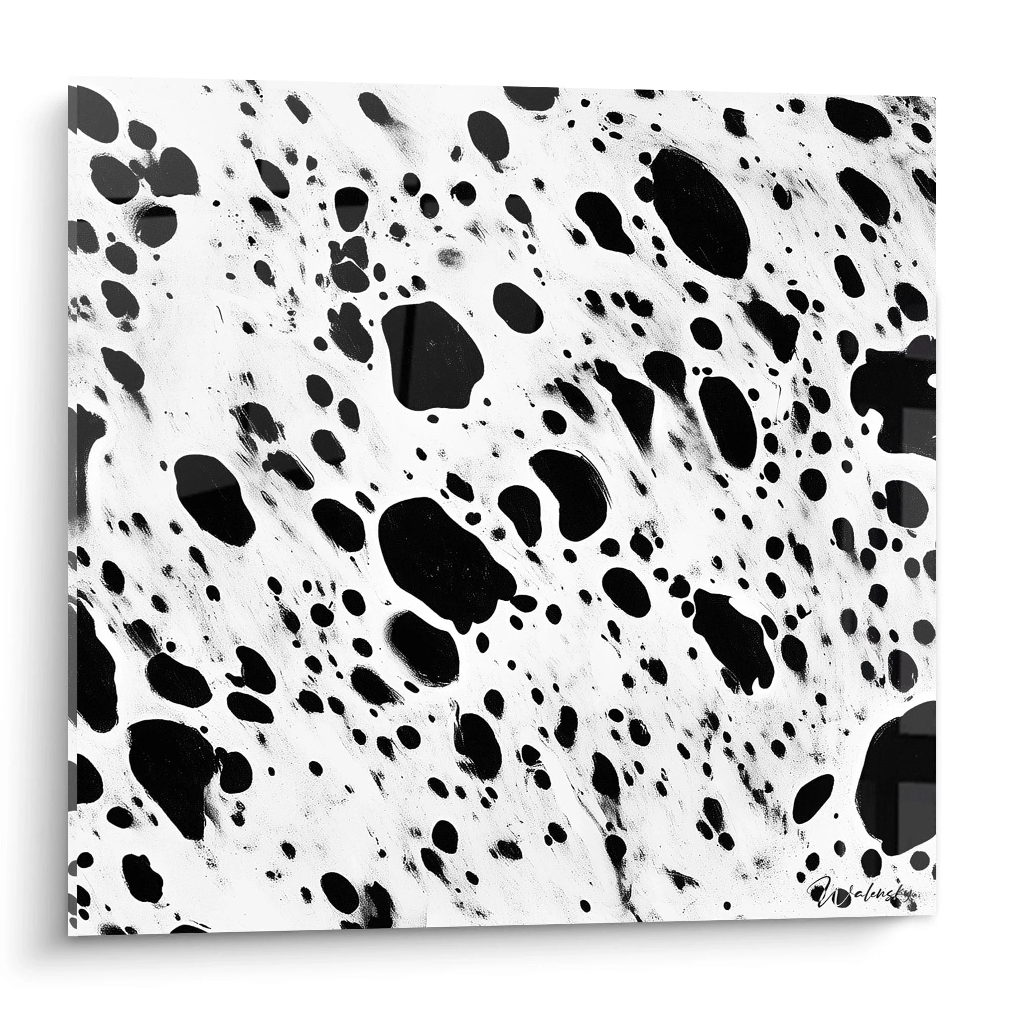 Tableau tacheté noir et blanc de Walensky avec des motifs abstraits et éclaboussures artistiques