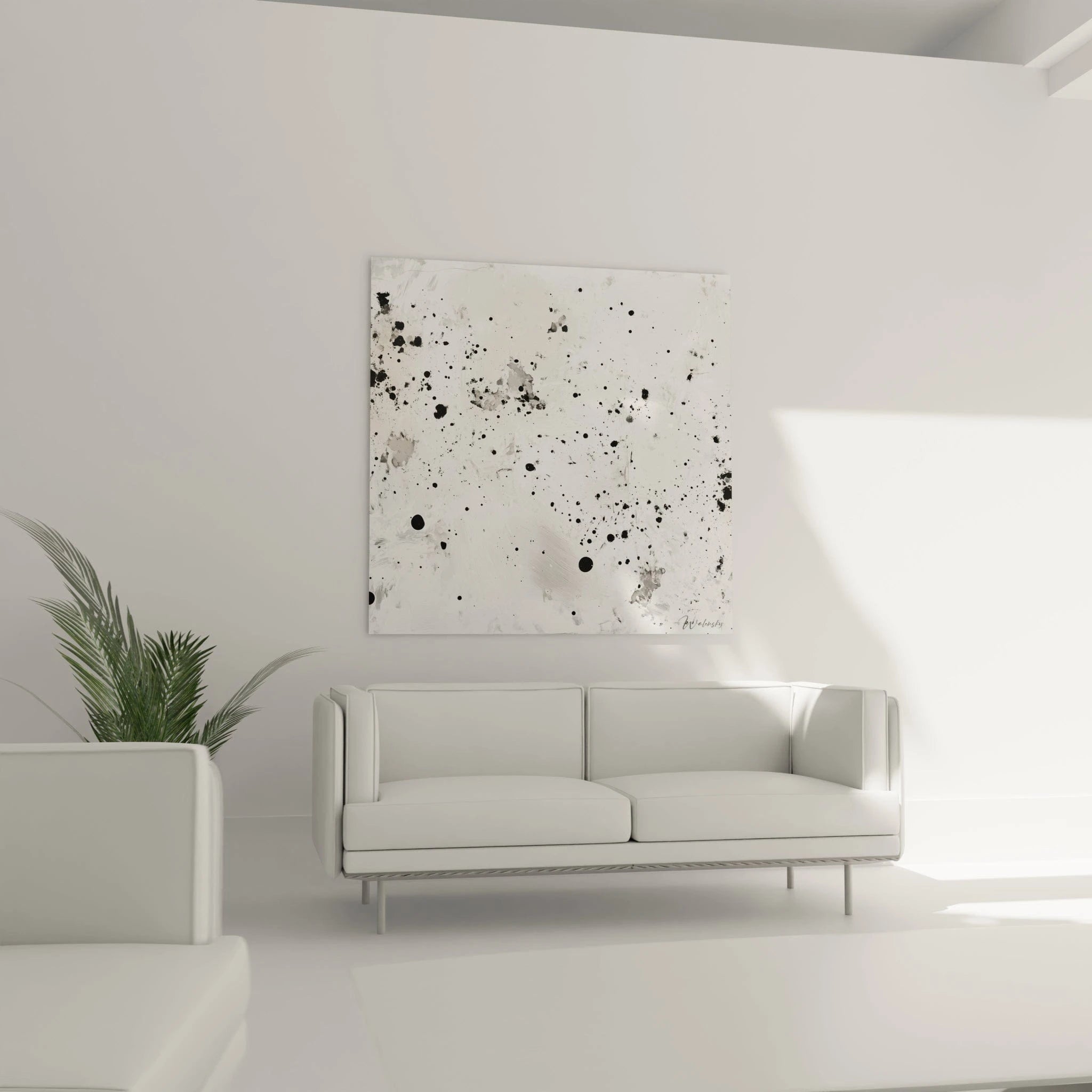 Tableau tacheté noir et blanc de Walensky, ajout moderne pour un salon épuré