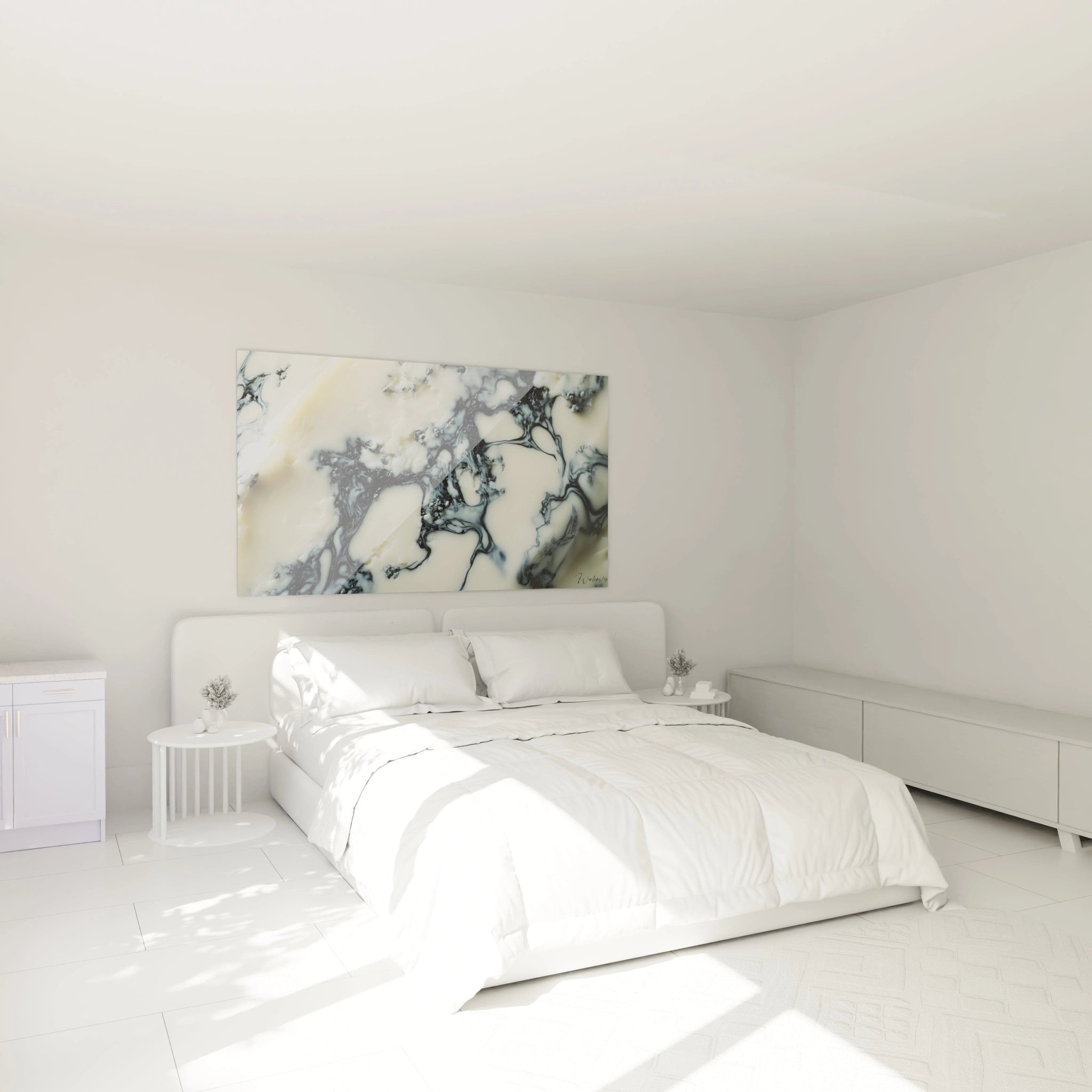 Un tableau fromage montrant un motif organique en noir et beige, avec des textures contrastées entre zones lisses et détails granuleux, imitant des fissures irréguliÚres sur une surface homogÚne.