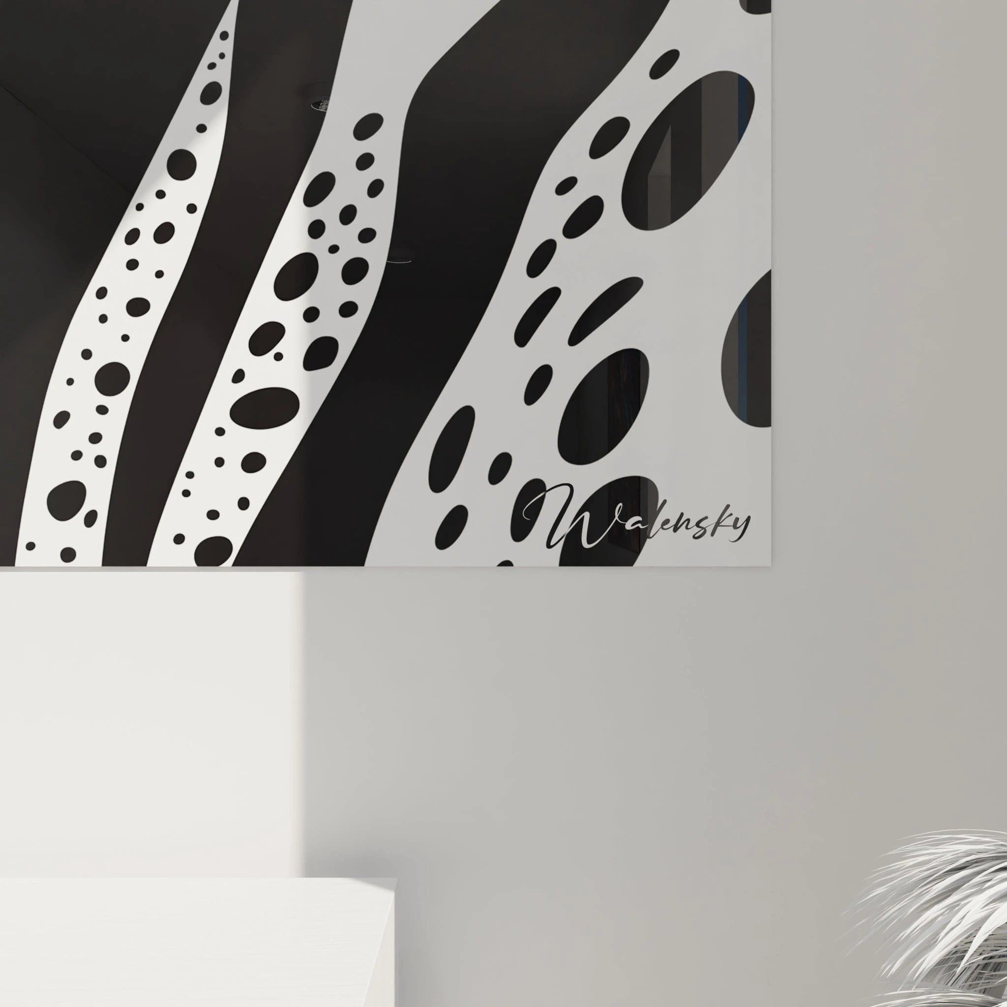 Tableau tacheté noir et blanc de Walensky avec motifs abstraits pour un décor moderne