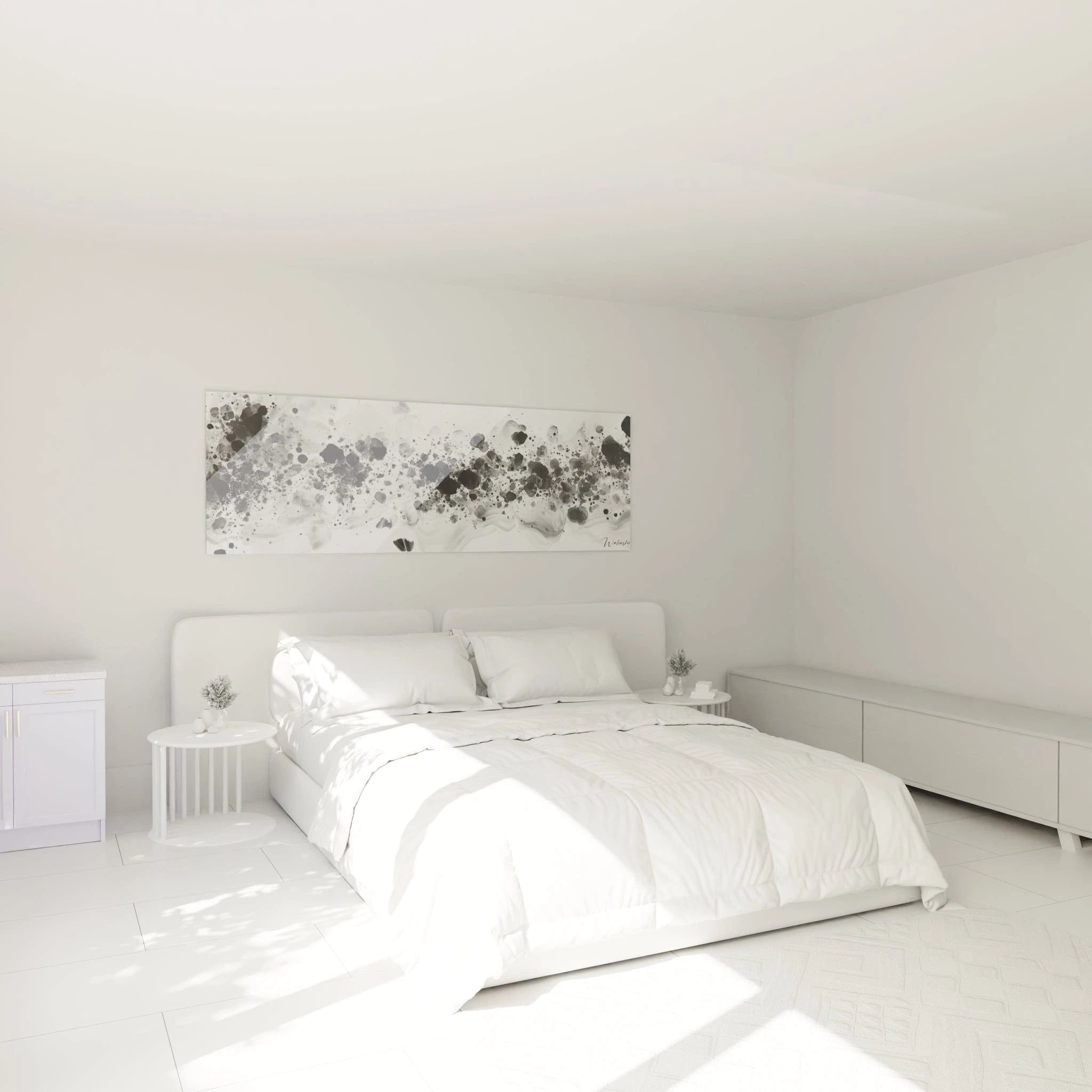 Tableau Fumée Dansante Hypnotique - édition tacheté noir et blanc - Walensky