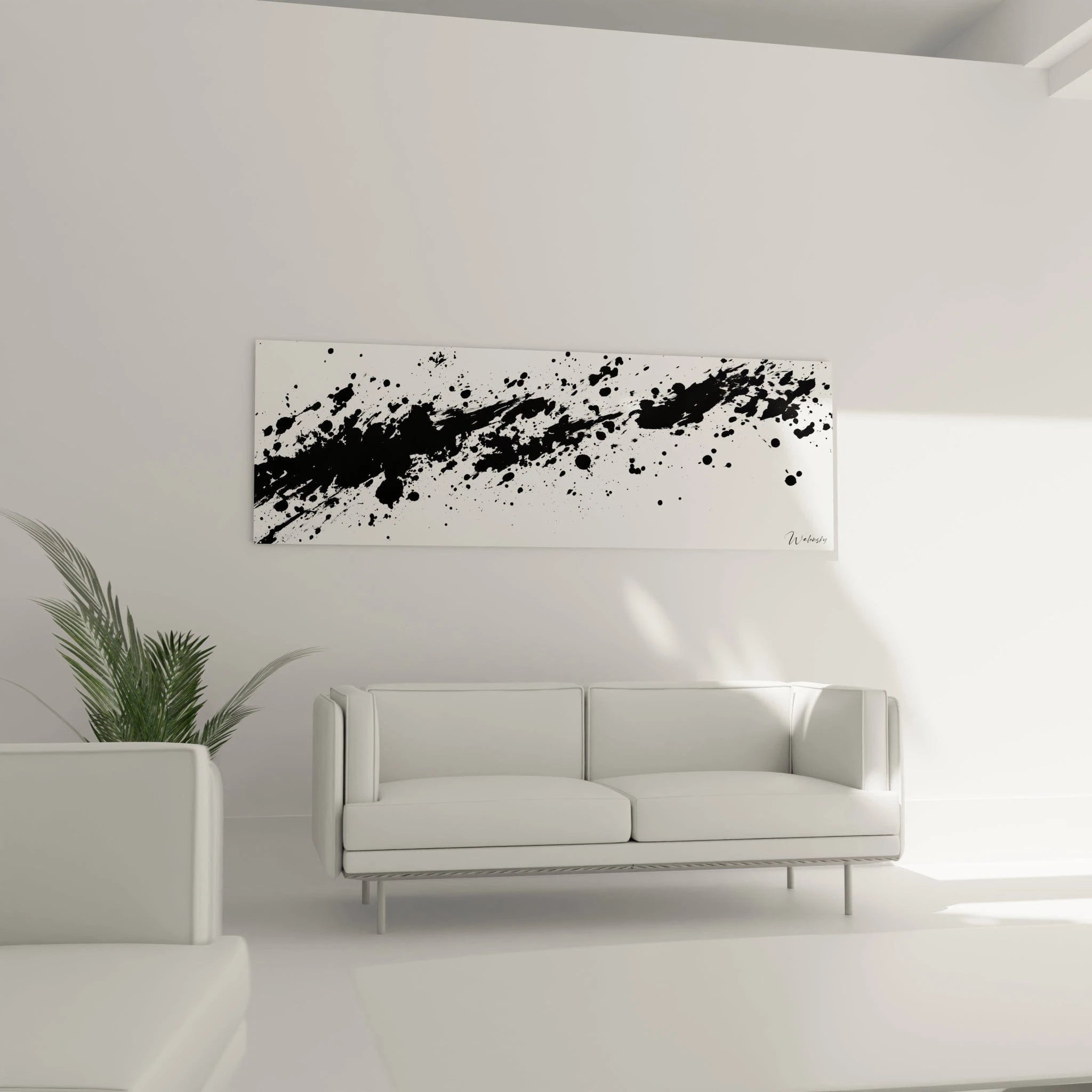Tableau tacheté noir et blanc de Walensky, parfait pour un intérieur moderne et épuré