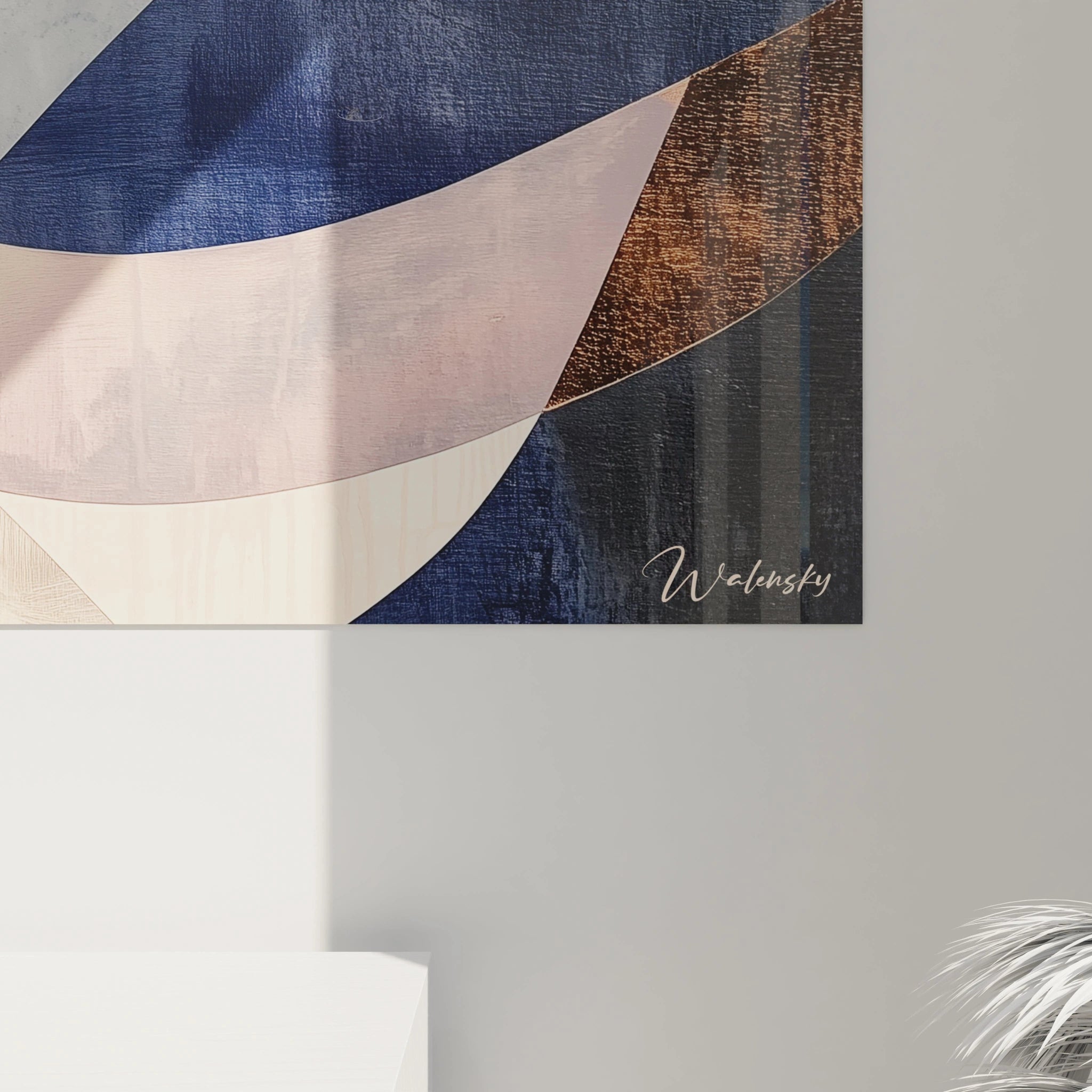 Tableau géométrique abstrait Walensky avec des formes en bleu et beige pour une décoration moderne